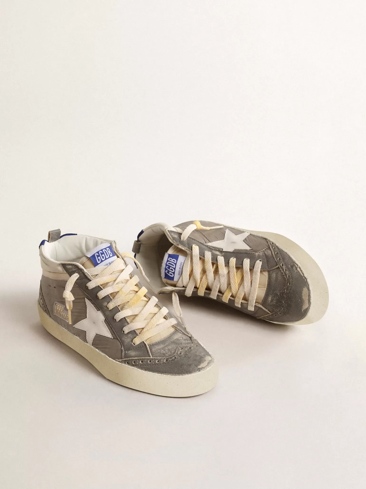 Flash Sale Mid Star de náilon cinza e napa com estrela de couro branco Mid Star
