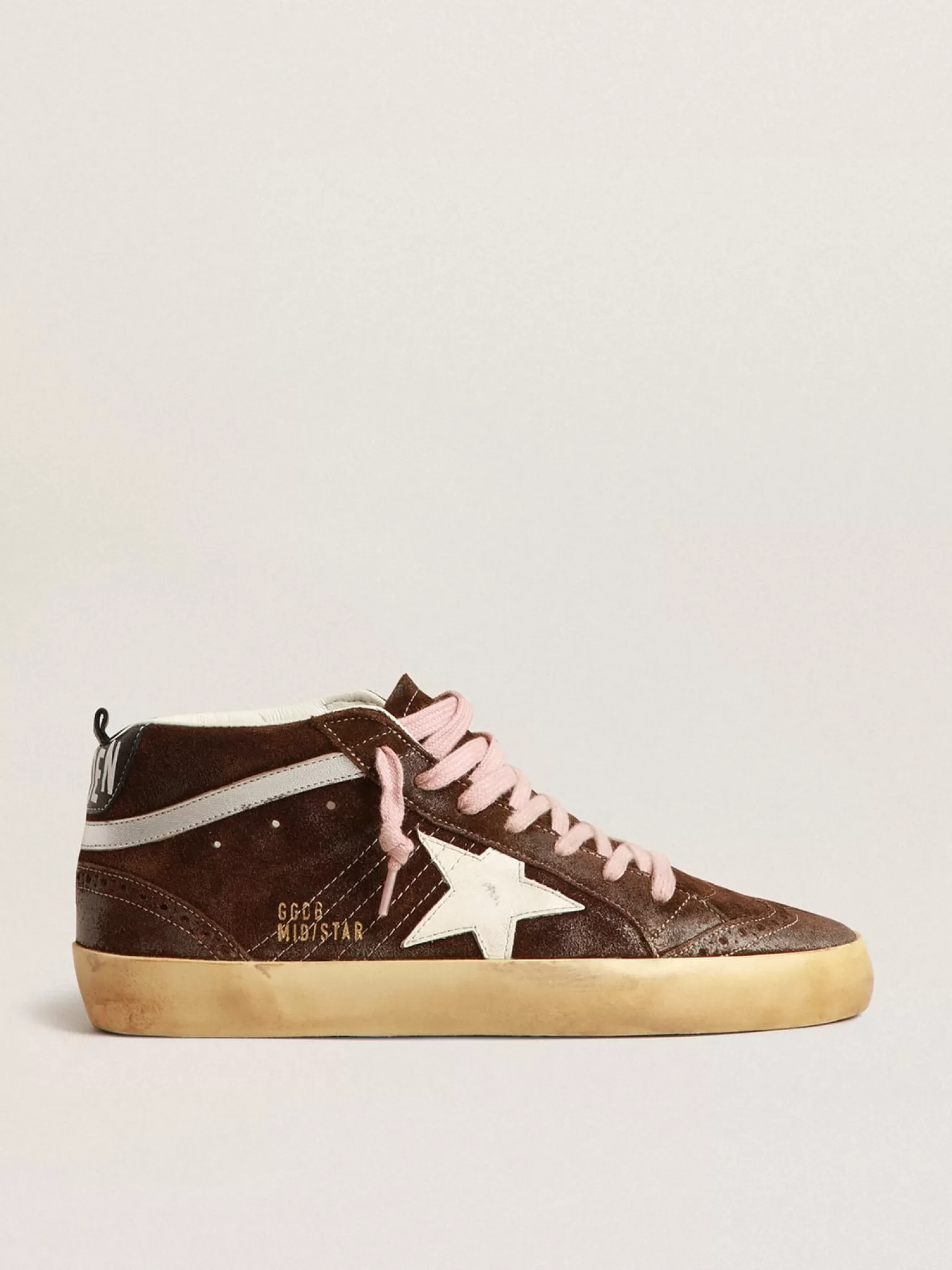 Outlet Mid Star de suede marrom com estrela de couro branco MULHER Mid Star