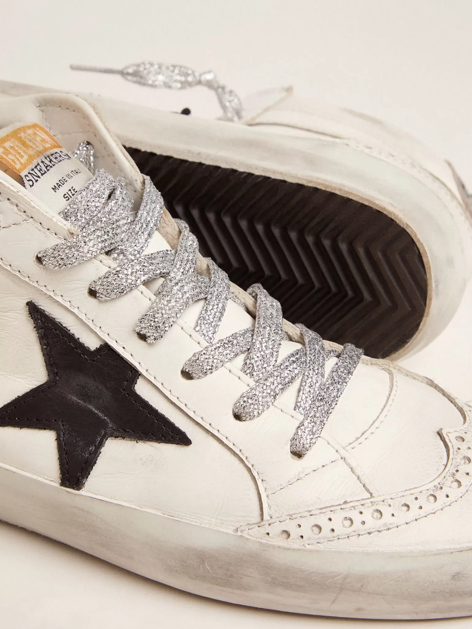 Clearance Mid Star feminino com talão metálico e cadarços de glitter MULHER Mid Star