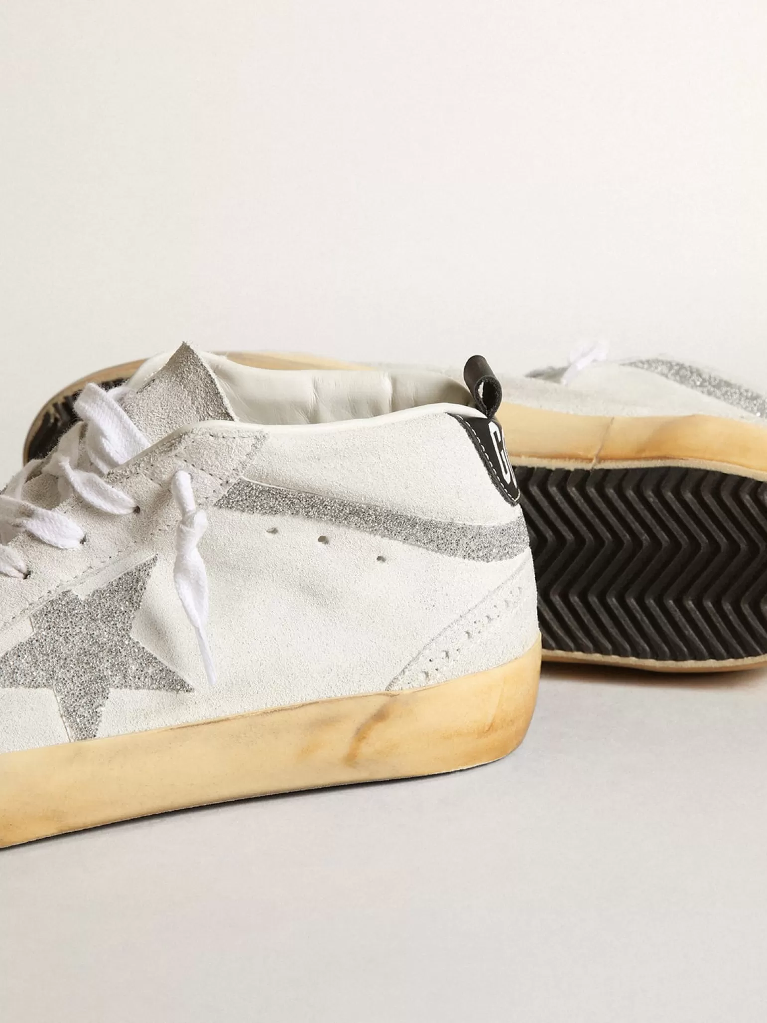 Hot Mid Star feminino de suede branco com estrela e lista Swarovski MULHER Mid Star