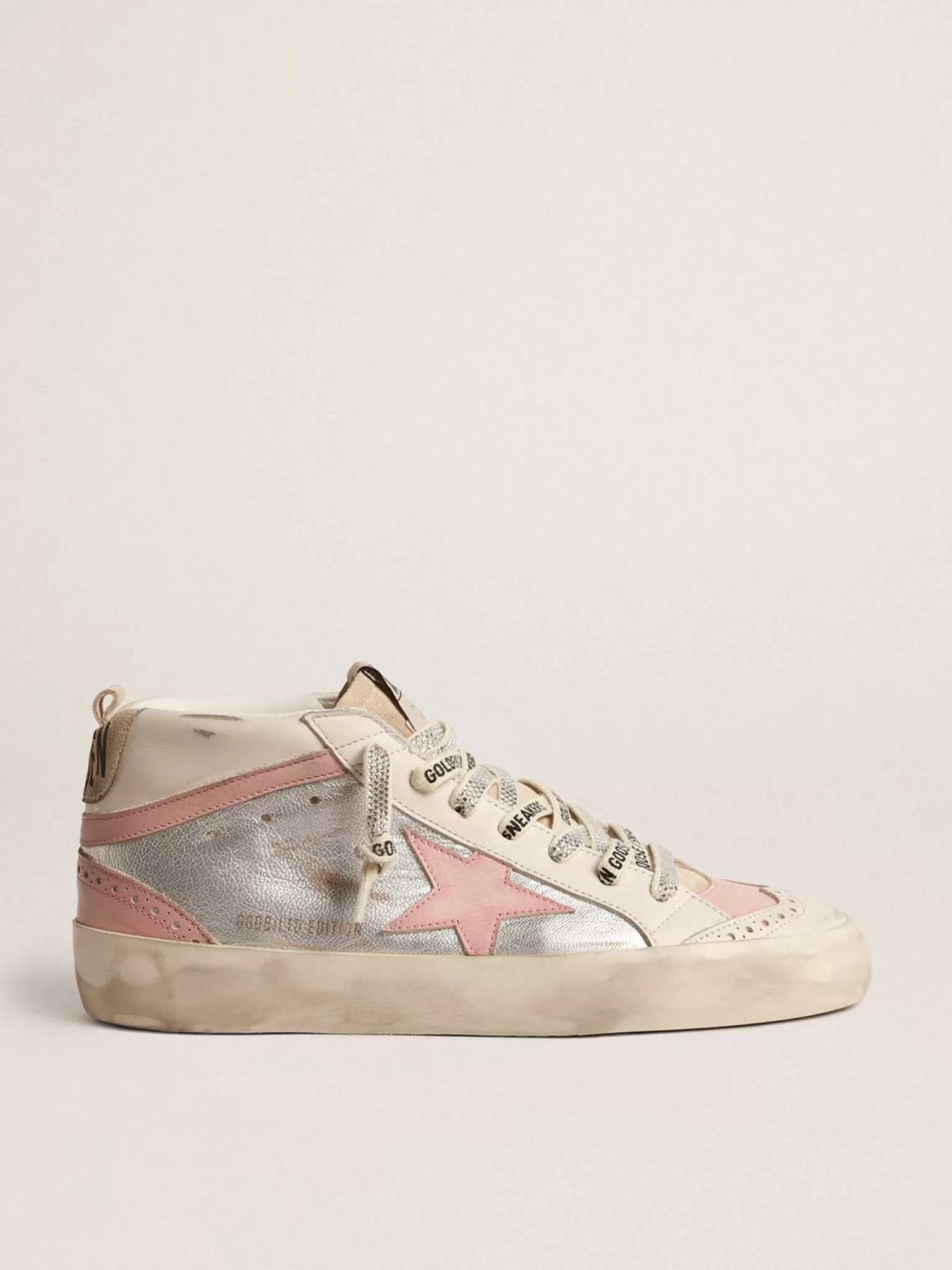Store Mid Star LTD de couro metálico prateado com estrela e lista rosa MULHER Mid Star