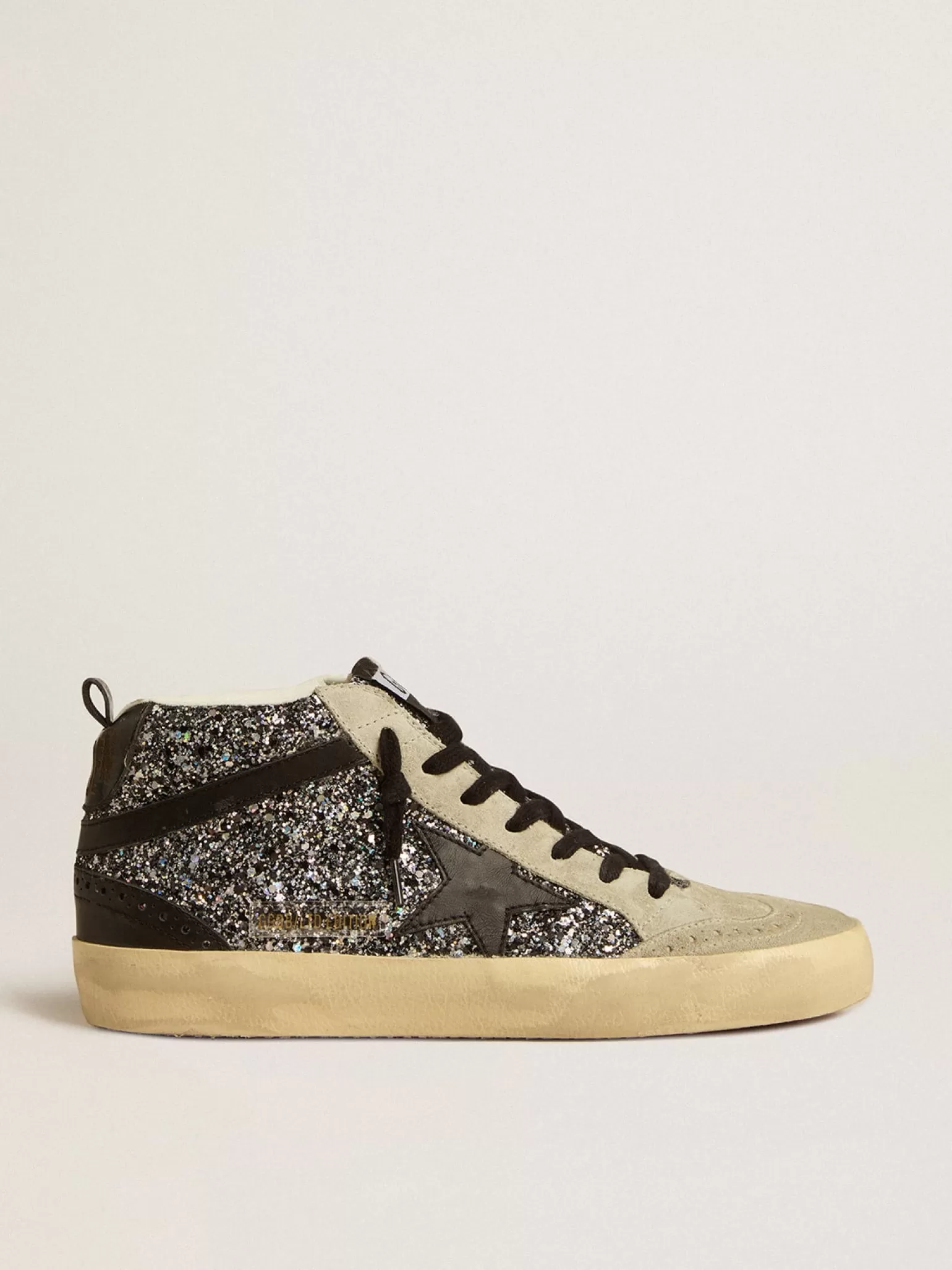 Online Mid Star LTD de glitter preto com estrela e lista de couro preto MULHER Mid Star