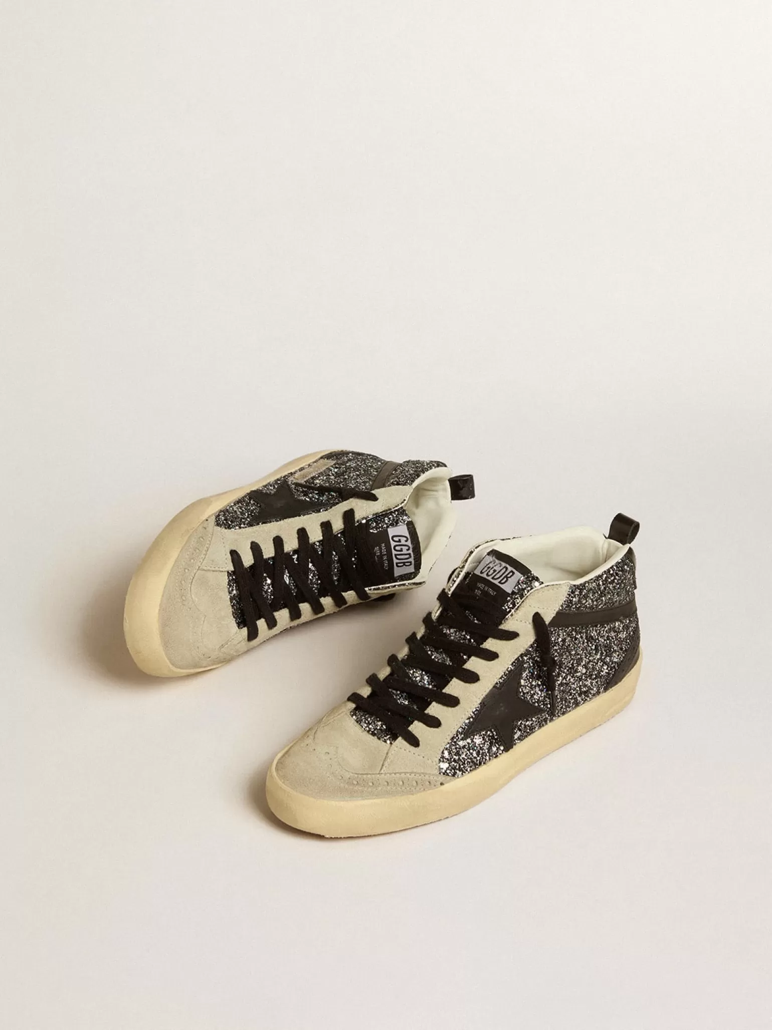 Online Mid Star LTD de glitter preto com estrela e lista de couro preto MULHER Mid Star