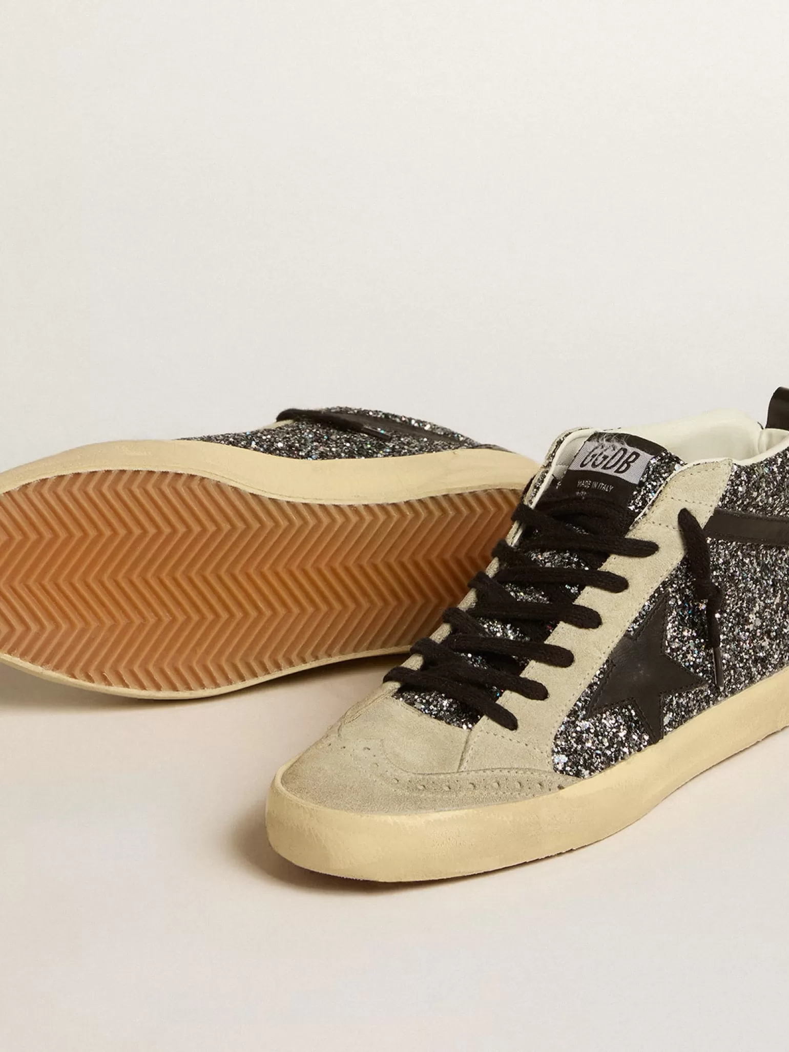 Online Mid Star LTD de glitter preto com estrela e lista de couro preto MULHER Mid Star