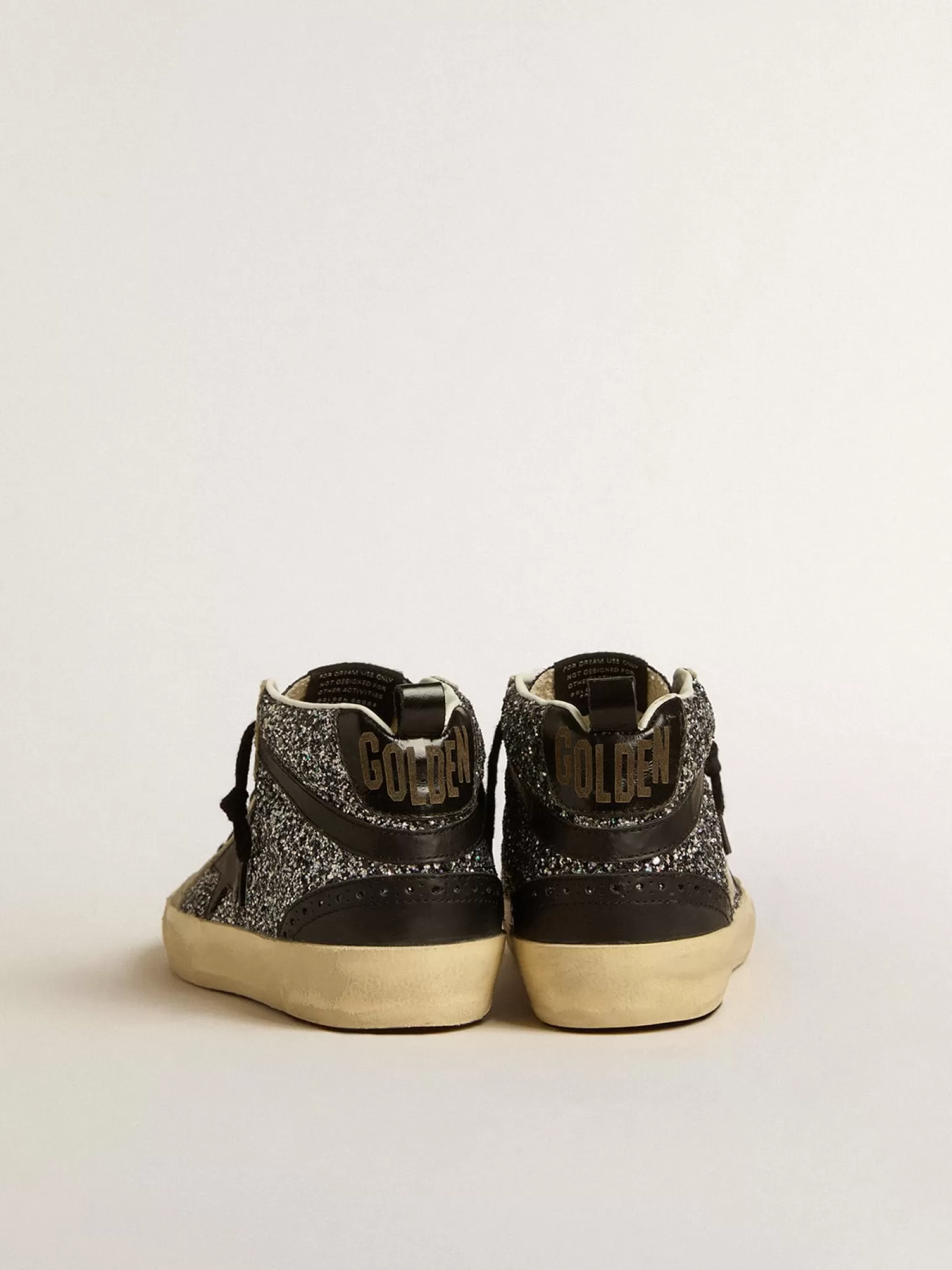 Online Mid Star LTD de glitter preto com estrela e lista de couro preto MULHER Mid Star