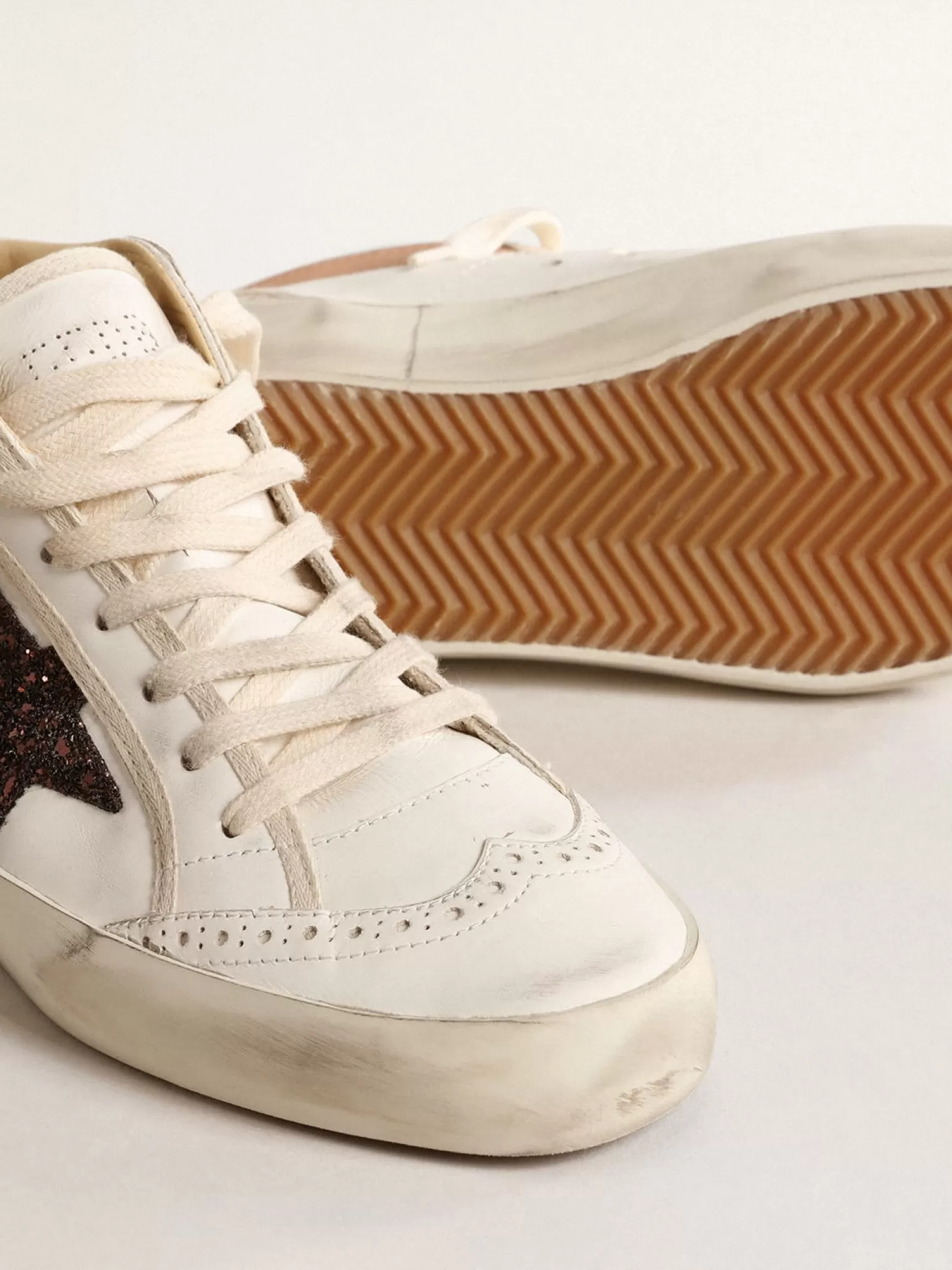 Cheap Mid Star LTD de napa com estrela de glitter e lista de couro nude MULHER Mid Star