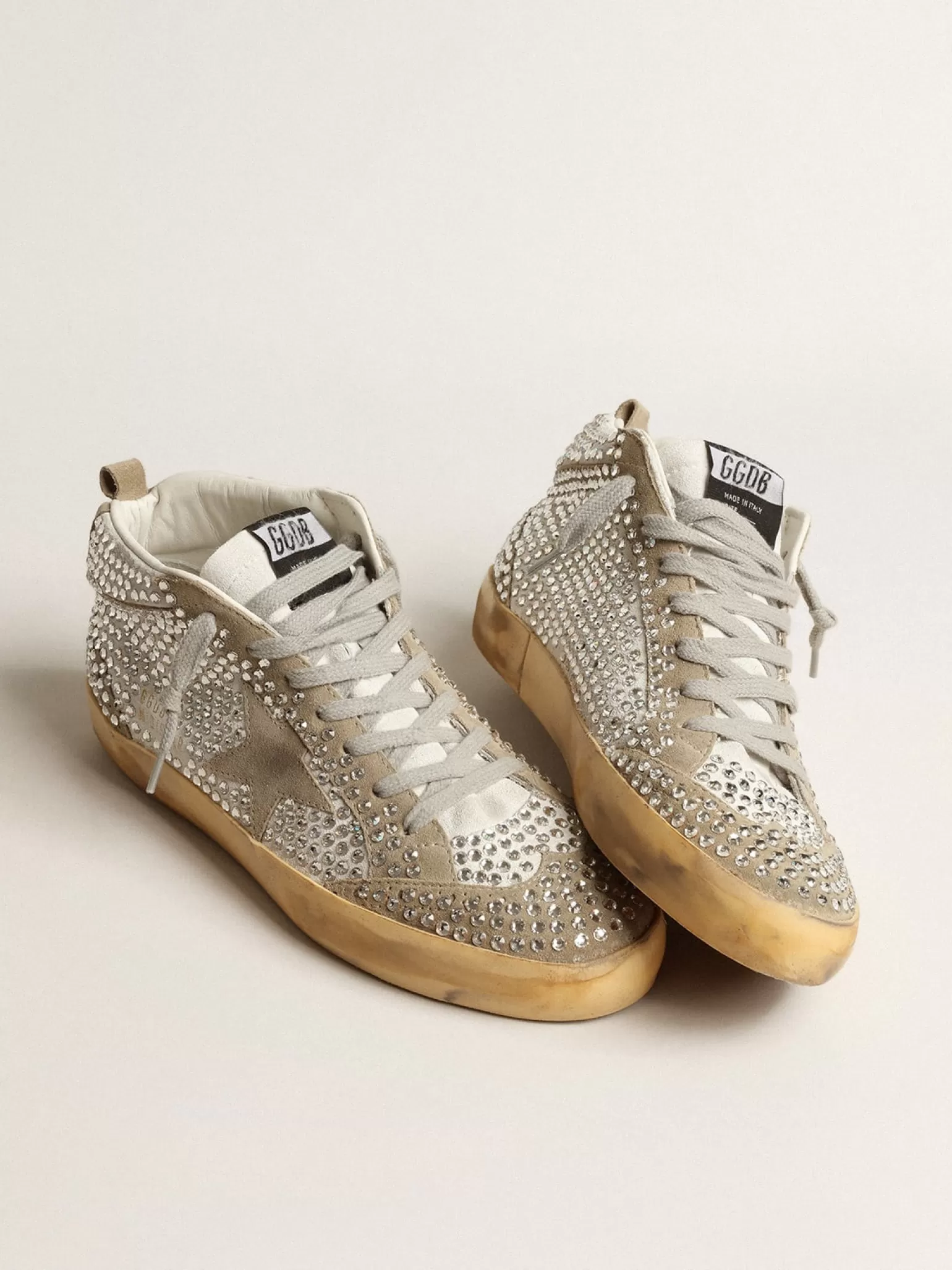 Outlet Mid Star LTD de suede branco e havana-rosado com cristais Swarovski MULHER Mid Star