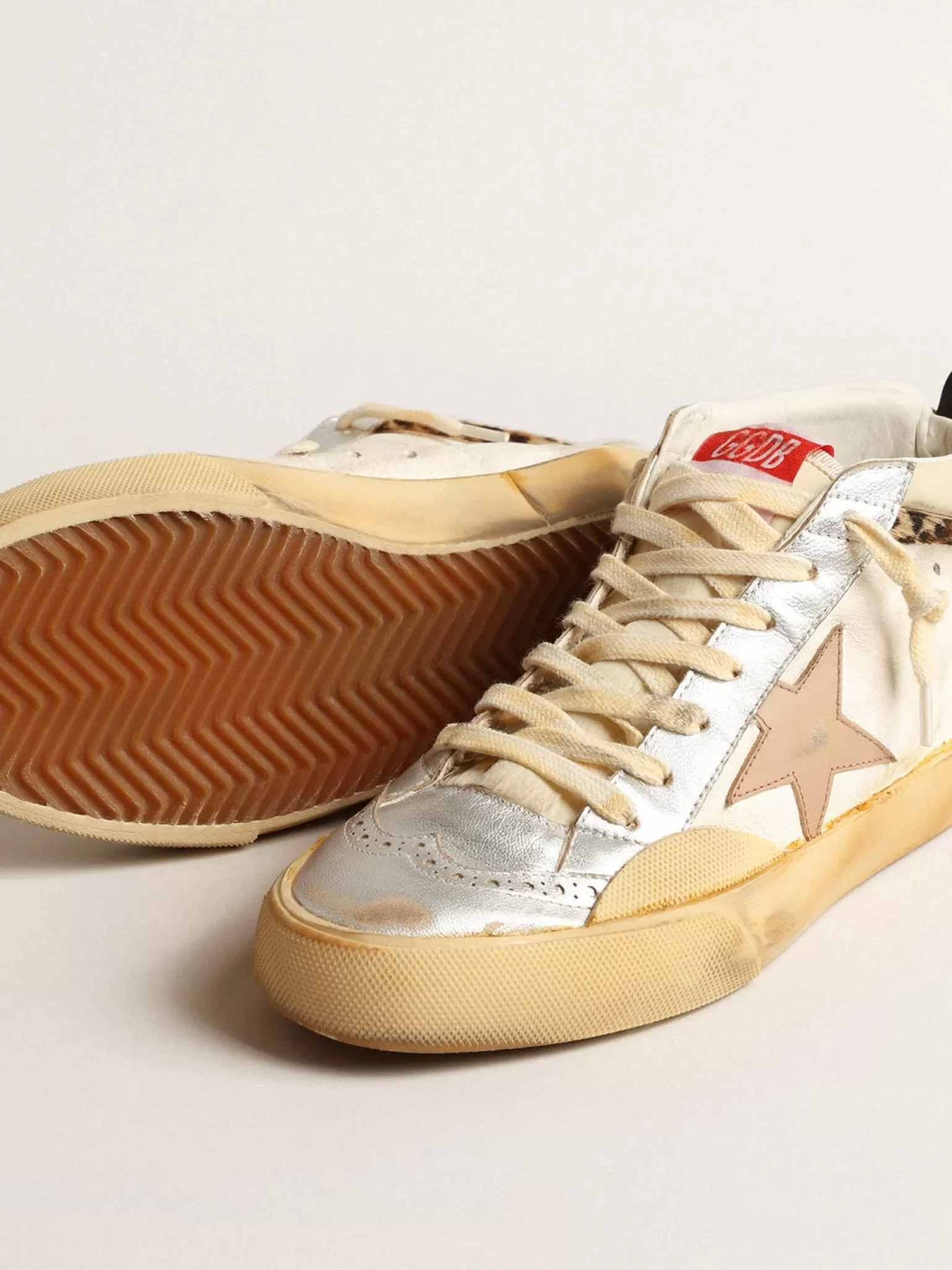 Hot Mid Star LTD, inserções de couro metálico prateado e estrela rosa MULHER Mid Star