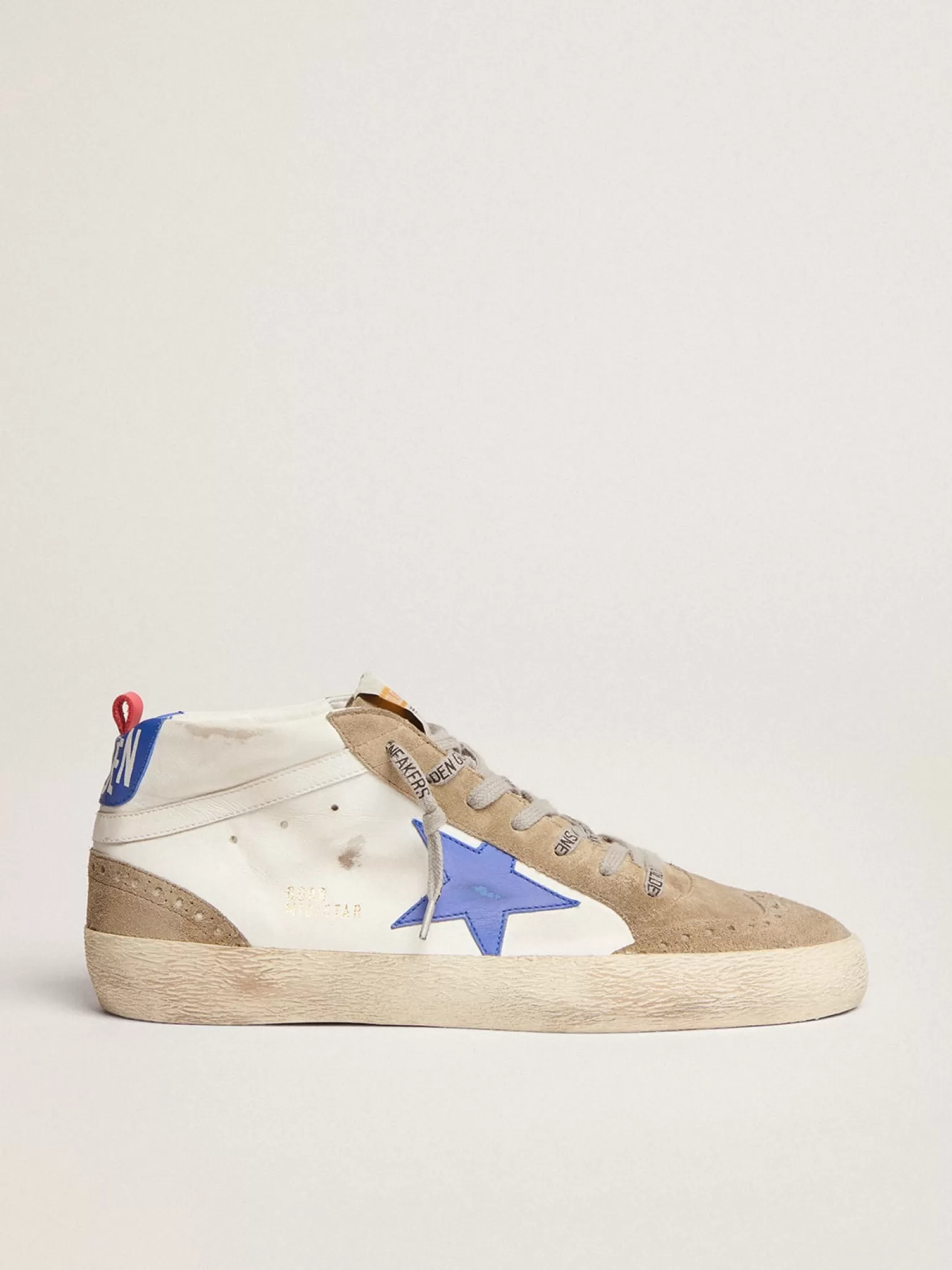 Flash Sale Mid Star masculino de couro branco com estrela azul e inserções havana-rosado Mid Star