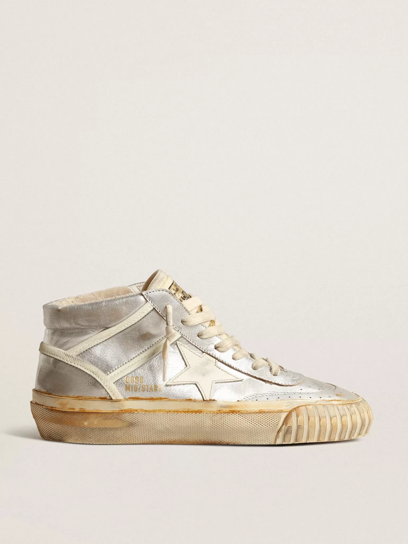 Flash Sale Mid Star Masculino de couro metálico prateado com estrela cor de marfim Mid Star