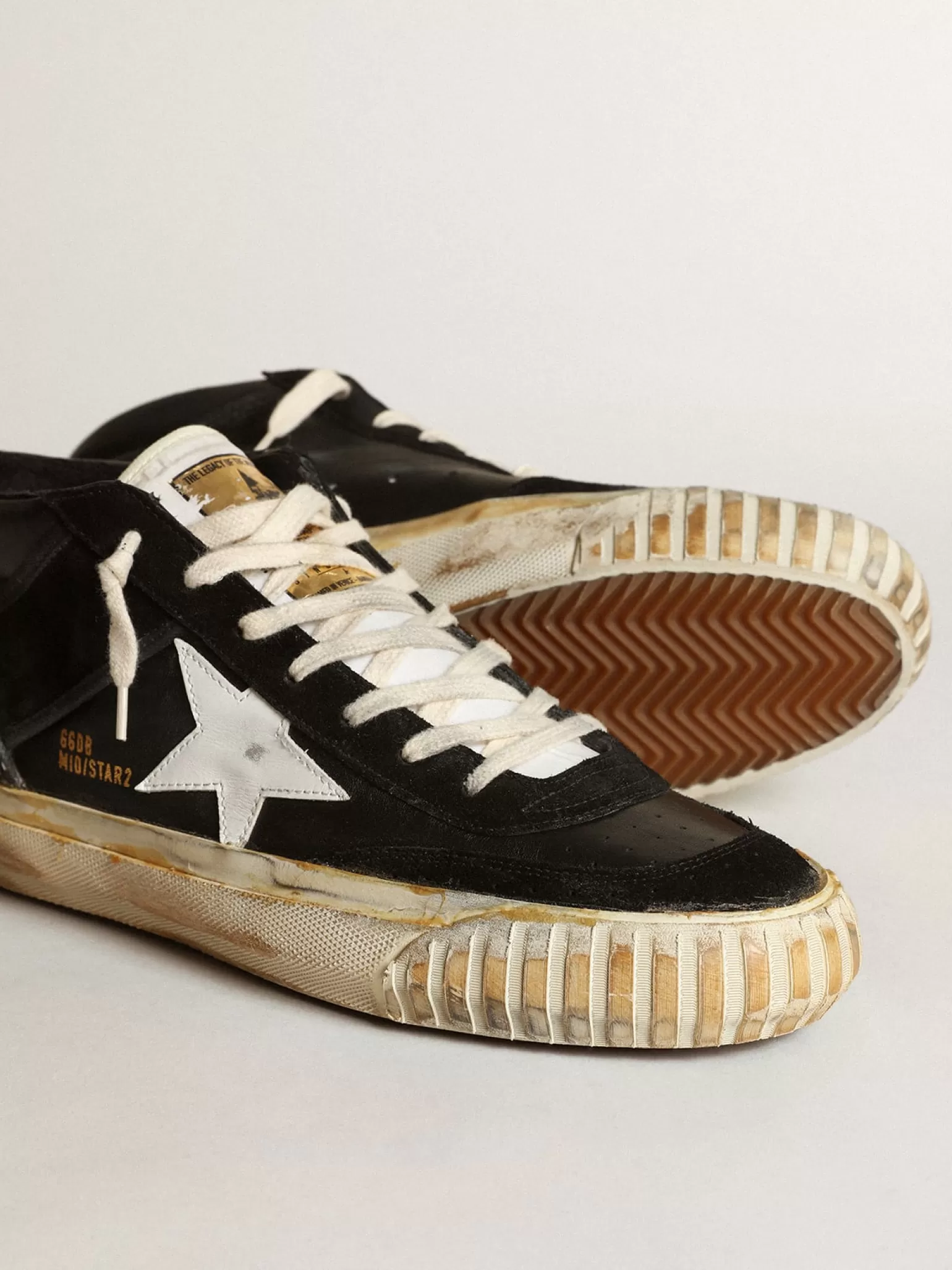 Online Mid Star Masculino de napa e suede pretos com estrela branca Mid Star