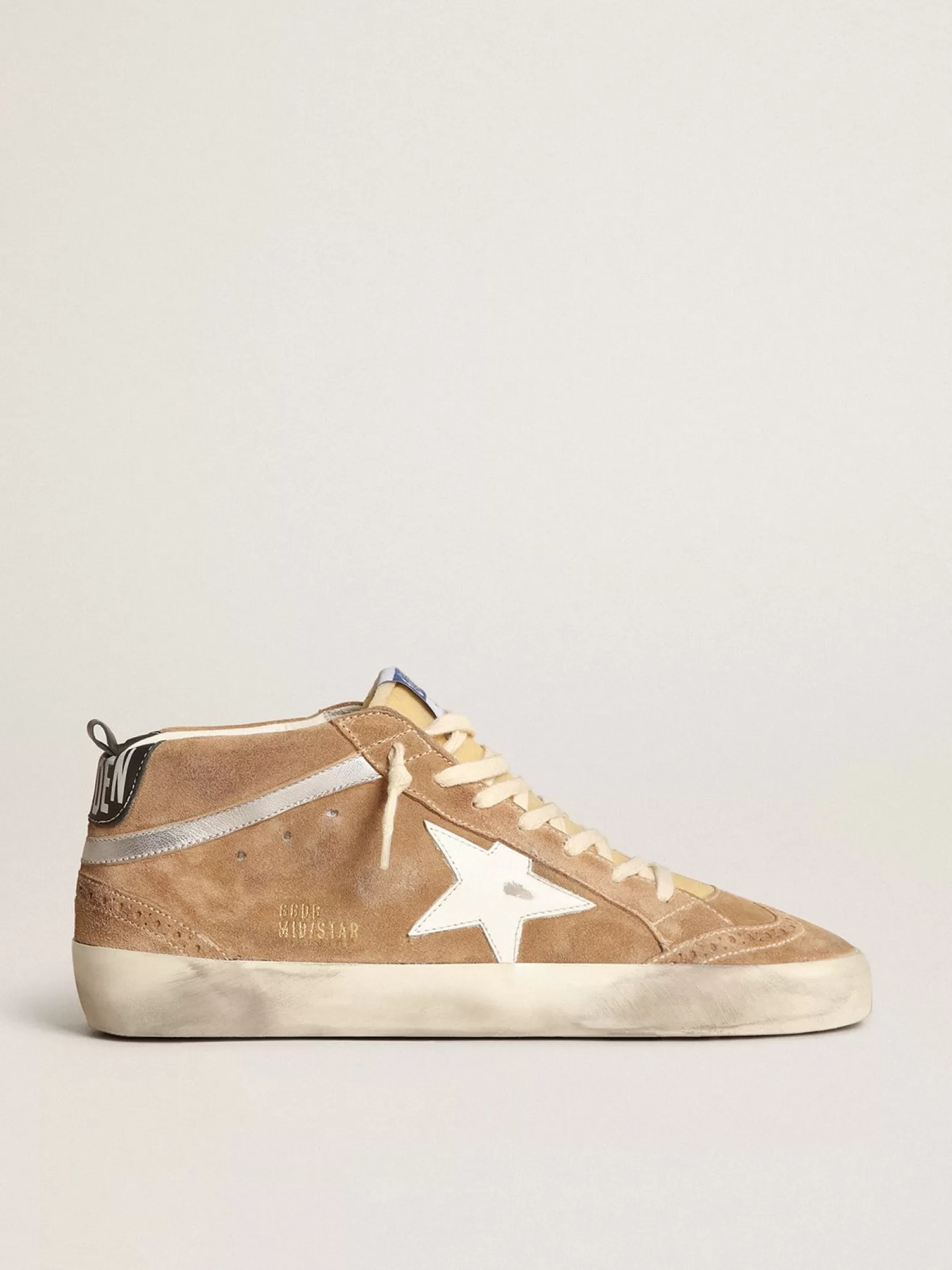 Hot Mid Star masculino de suede cor tabaco com estrela de couro branco Mid Star