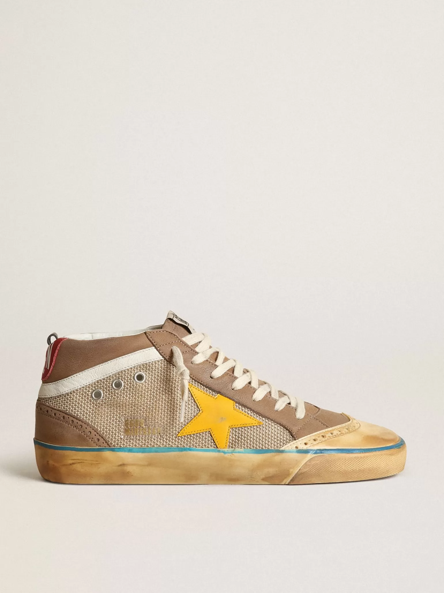 Flash Sale Mid Star masculino de tela bege, nubuk havana-rosado e estrela amarela Mid Star