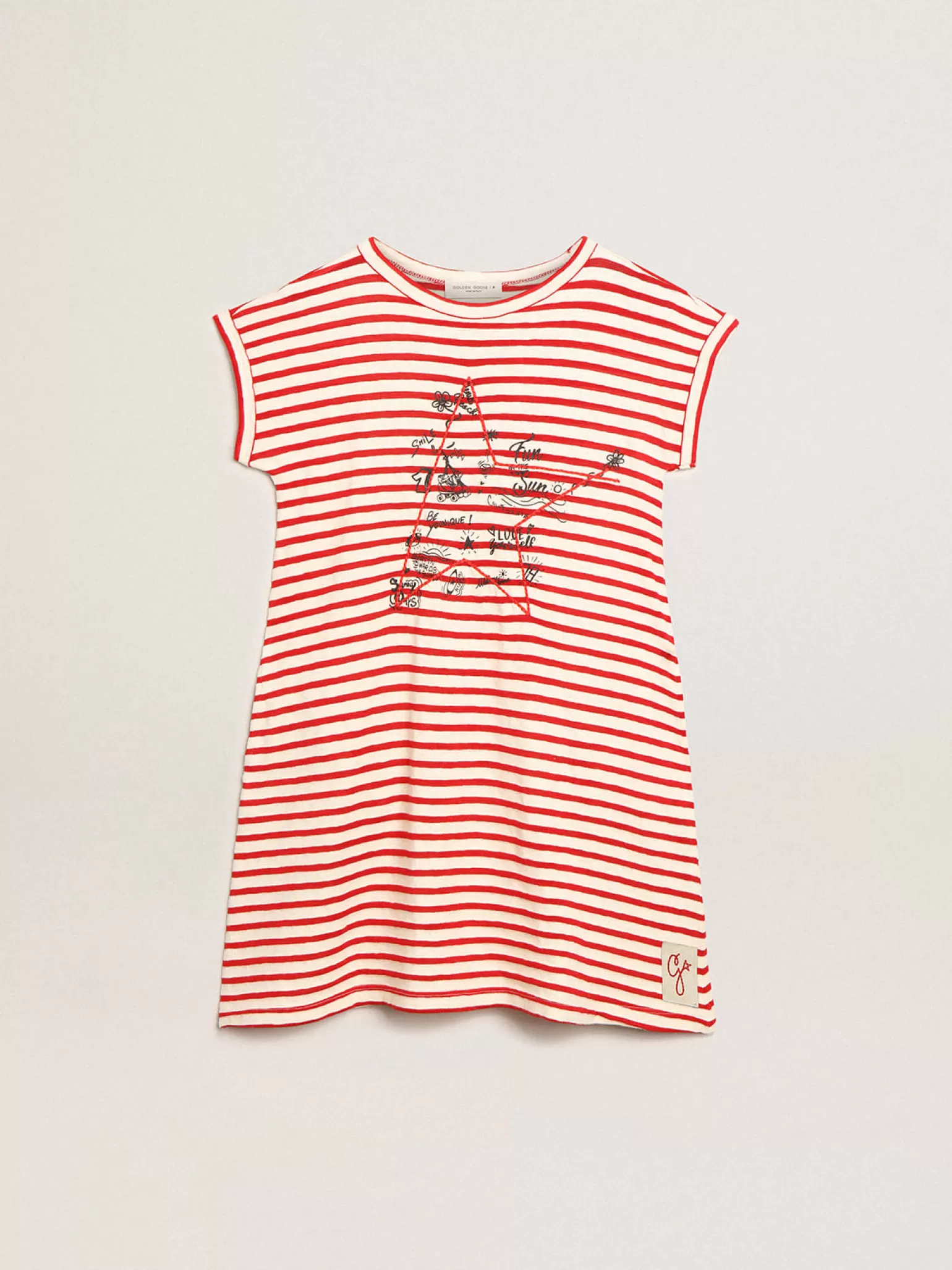 Flash Sale Minivestido com listras brancas e vermelhas e bordado na frente Roupas de cima (4-12 years)