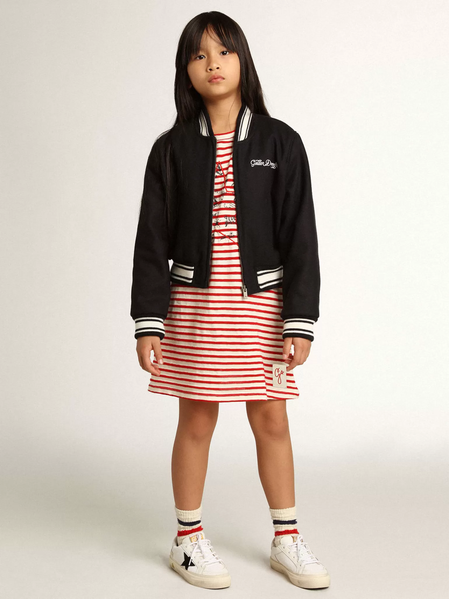 Flash Sale Minivestido com listras brancas e vermelhas e bordado na frente Roupas de cima (4-12 years)