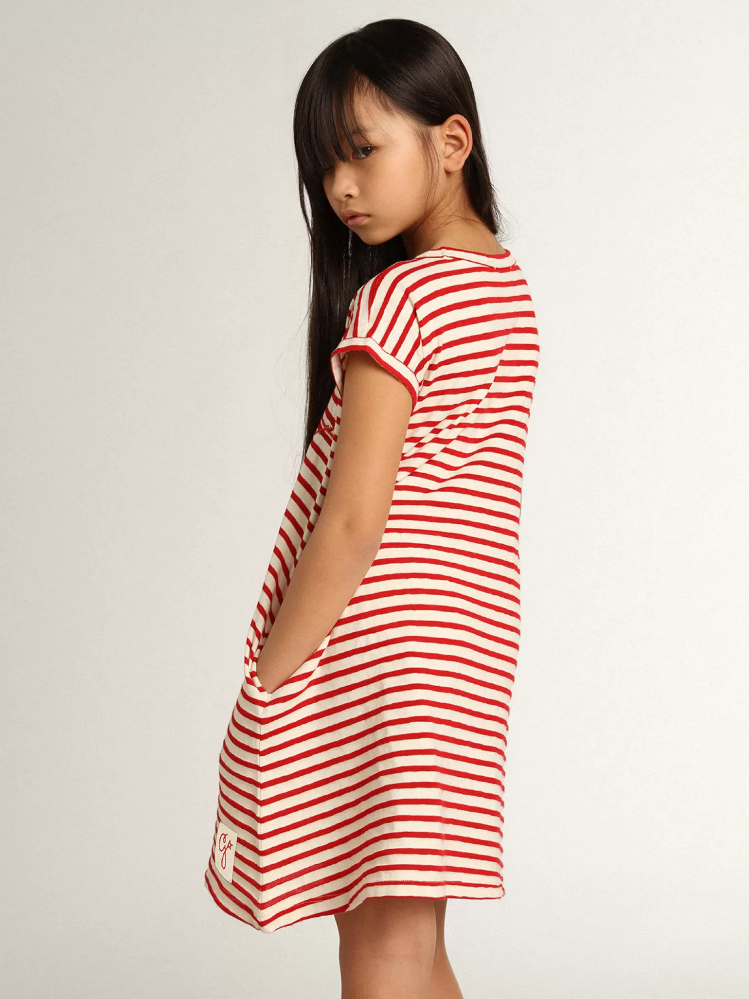 Flash Sale Minivestido com listras brancas e vermelhas e bordado na frente Roupas de cima (4-12 years)