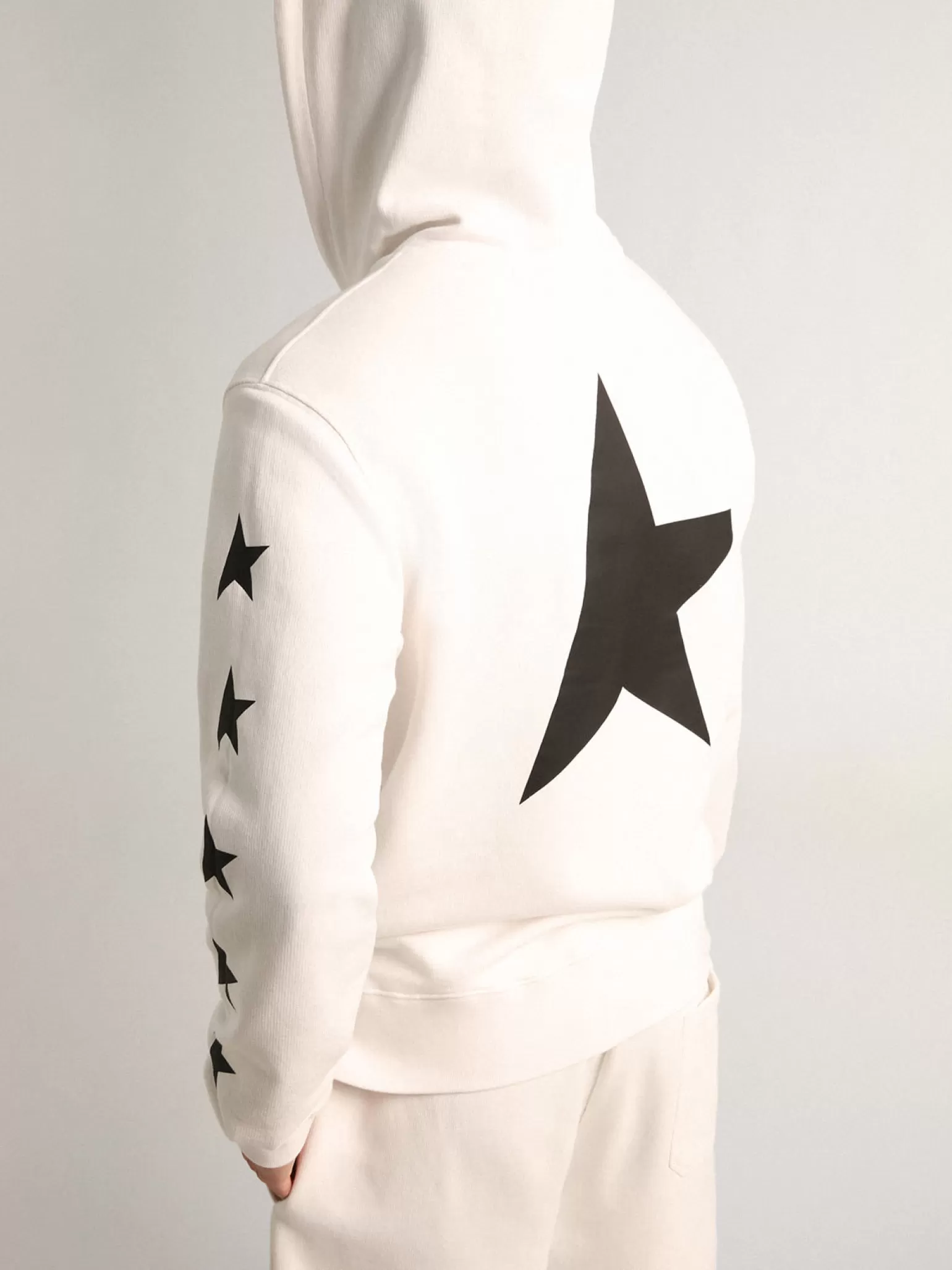 Best Sale Moletom com capuz Alighiero Coleção Star branco vintage com estrelas pretas em contraste Moletons