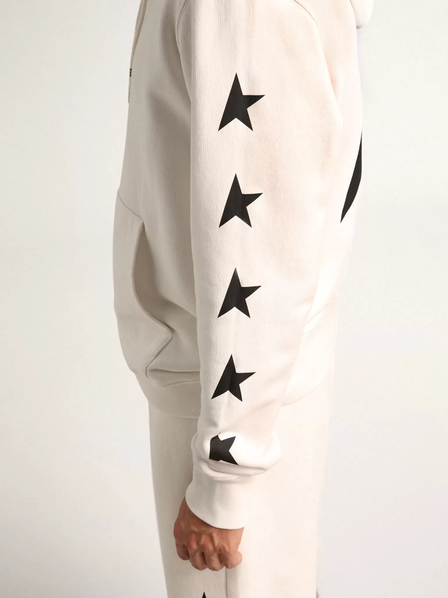 Best Sale Moletom com capuz Alighiero Coleção Star branco vintage com estrelas pretas em contraste Moletons