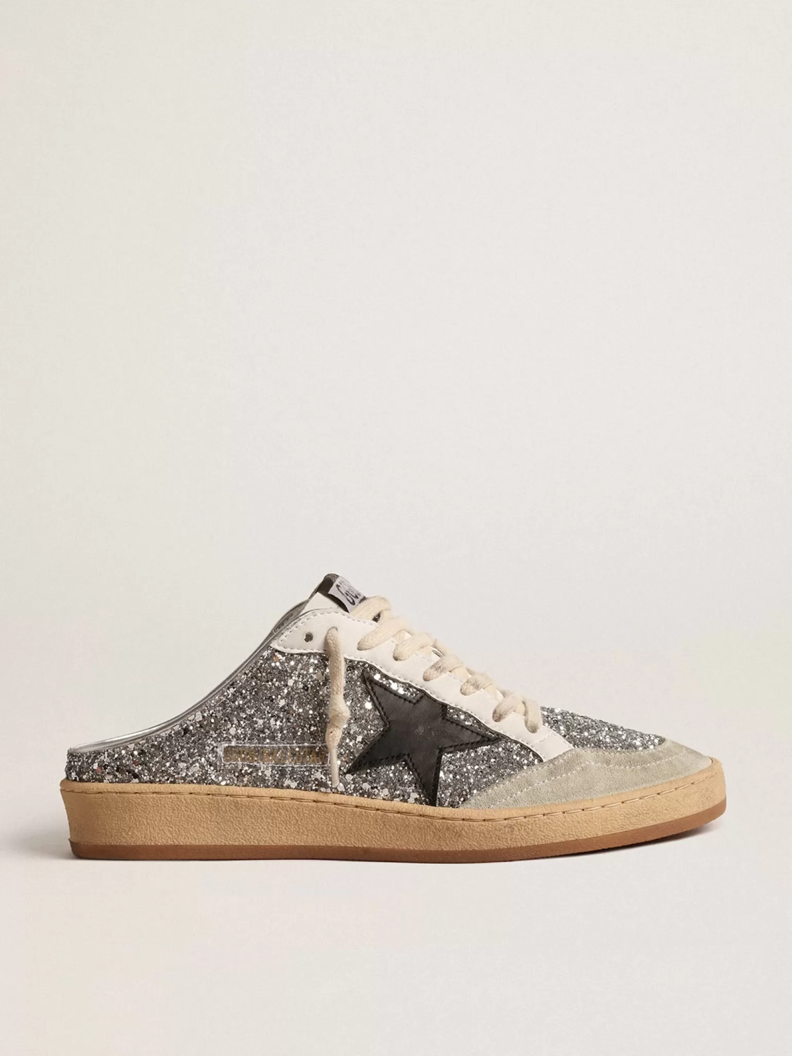 Discount Mule Ball Star de glitter prateado com estrela de couro preto MULHER Ball Star