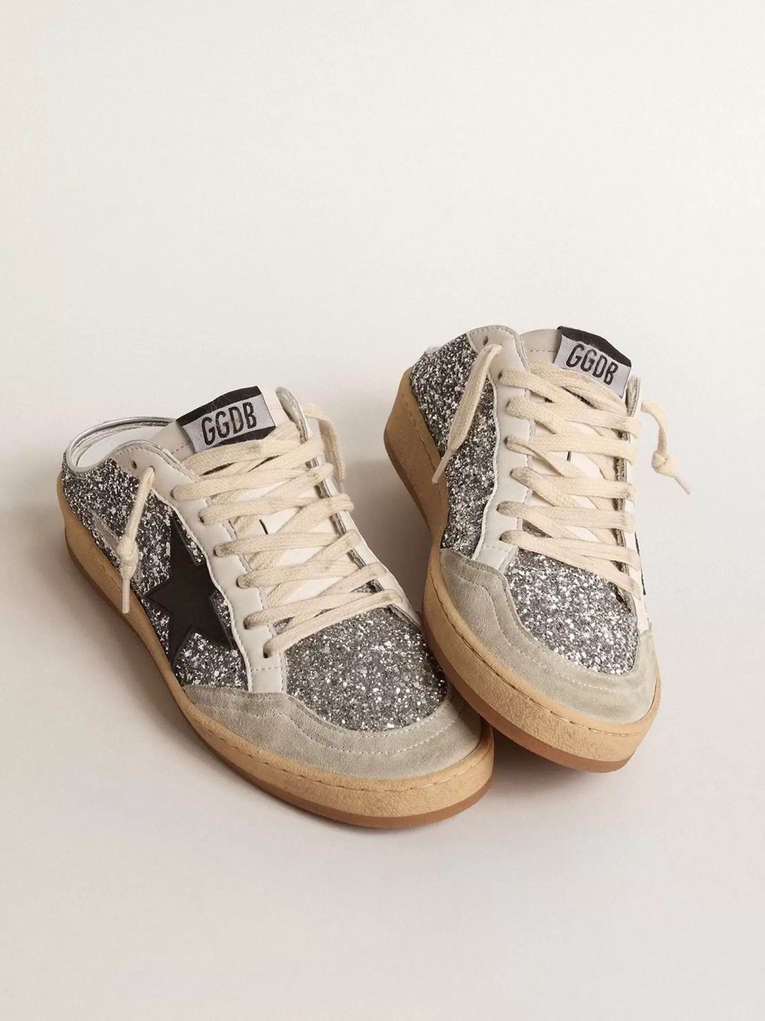Discount Mule Ball Star de glitter prateado com estrela de couro preto MULHER Ball Star