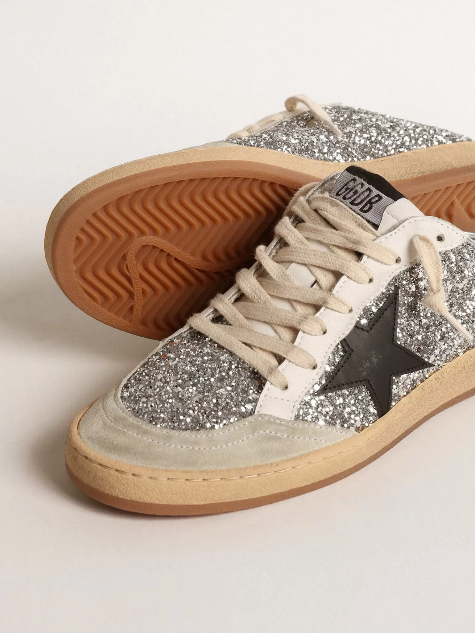 Discount Mule Ball Star de glitter prateado com estrela de couro preto MULHER Ball Star