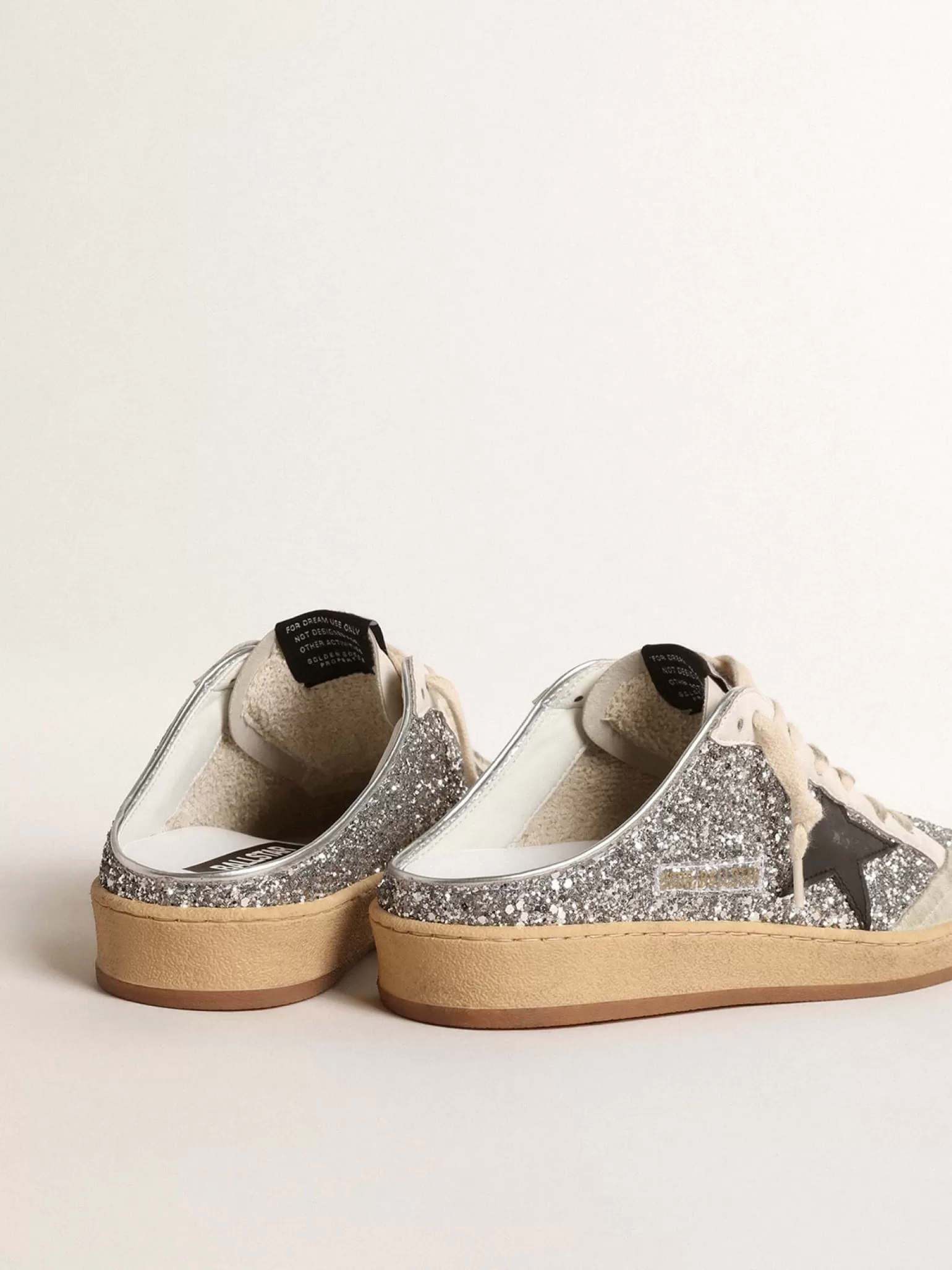 Discount Mule Ball Star de glitter prateado com estrela de couro preto MULHER Ball Star