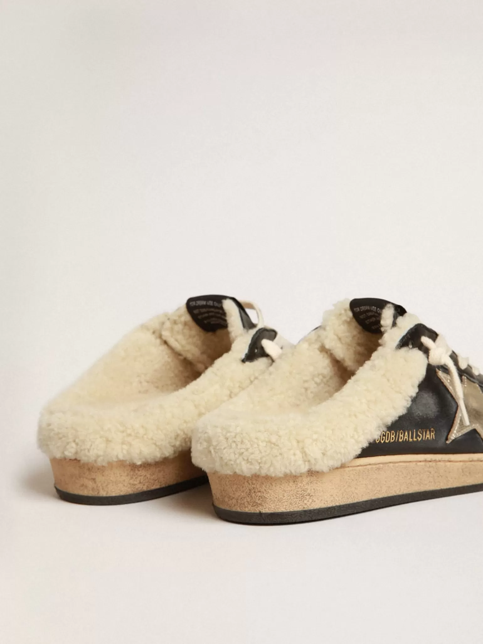Clearance Mule Ball Star de napa com estrela platinada e forro de shearling MULHER Ball Star
