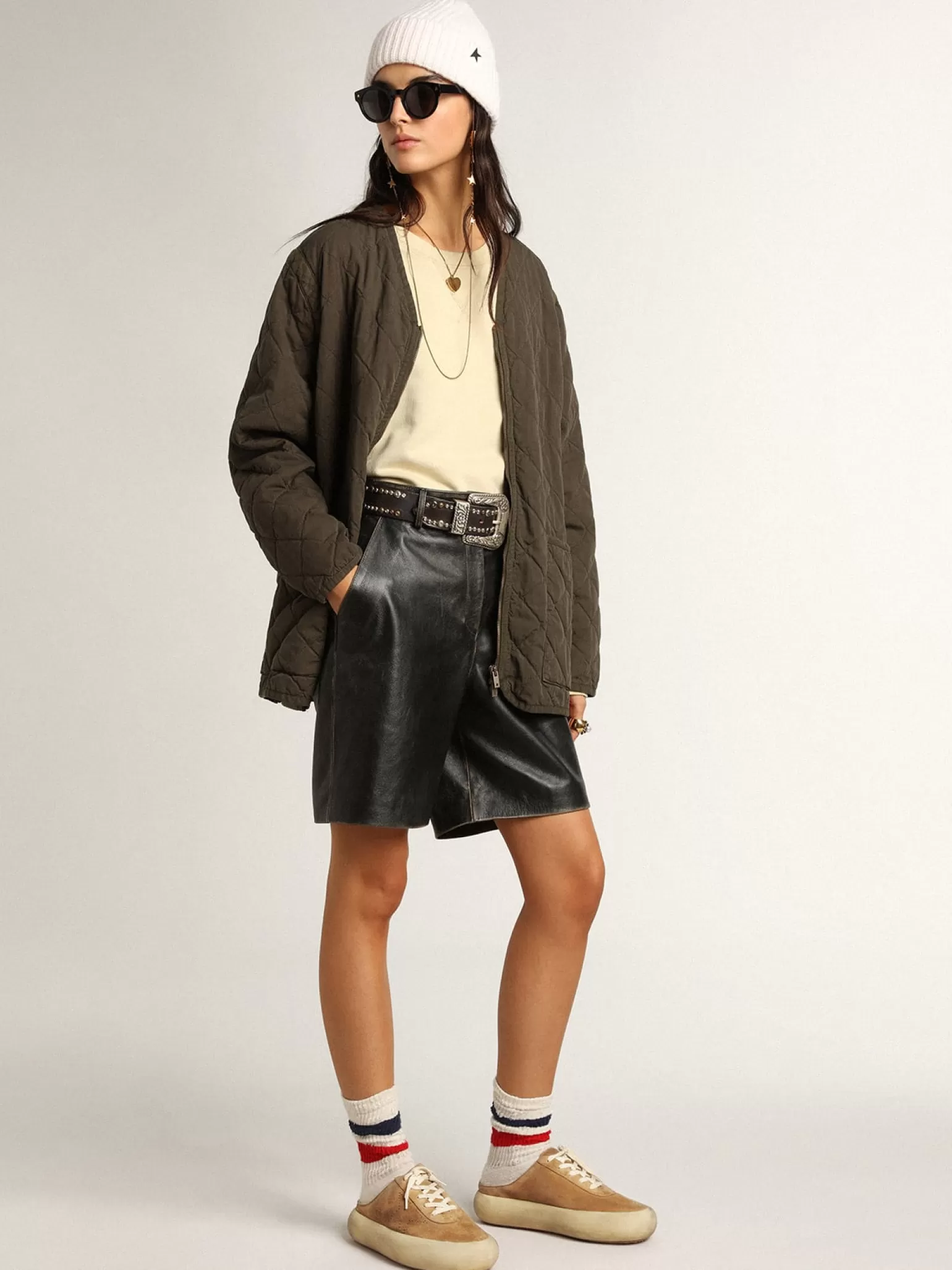 Clearance Mule Space-Star feminino de suede cor tabaco com estrela perfurada MULHER Space-Star
