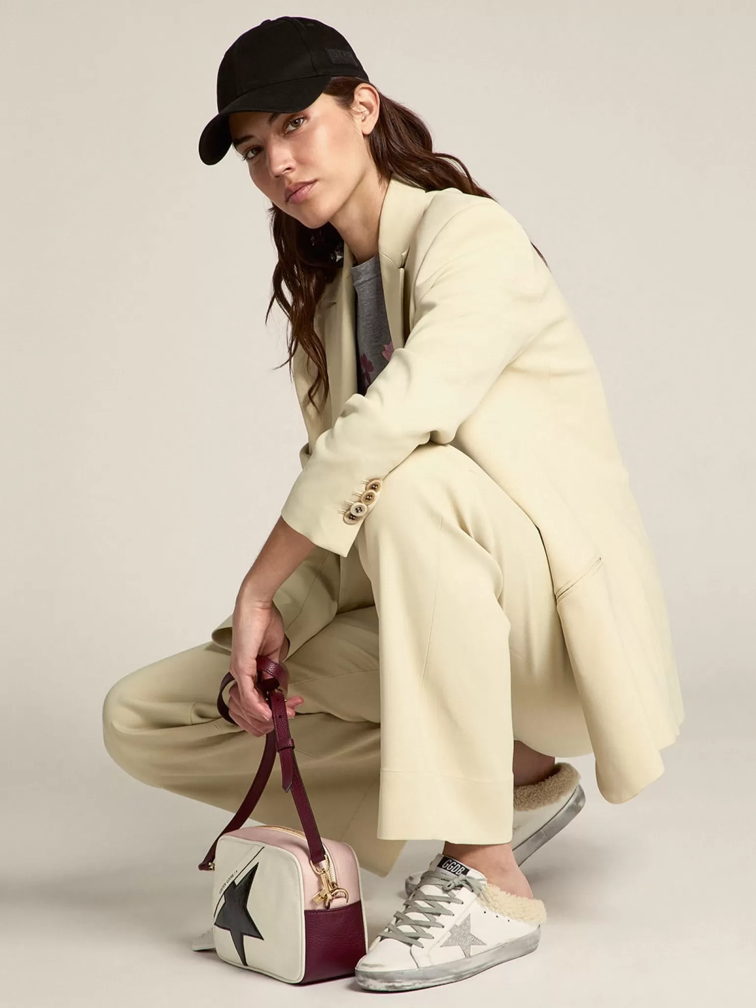 Sale Mule Super-Star de couro branco e forro de shearling MULHER Super-Star Sabot