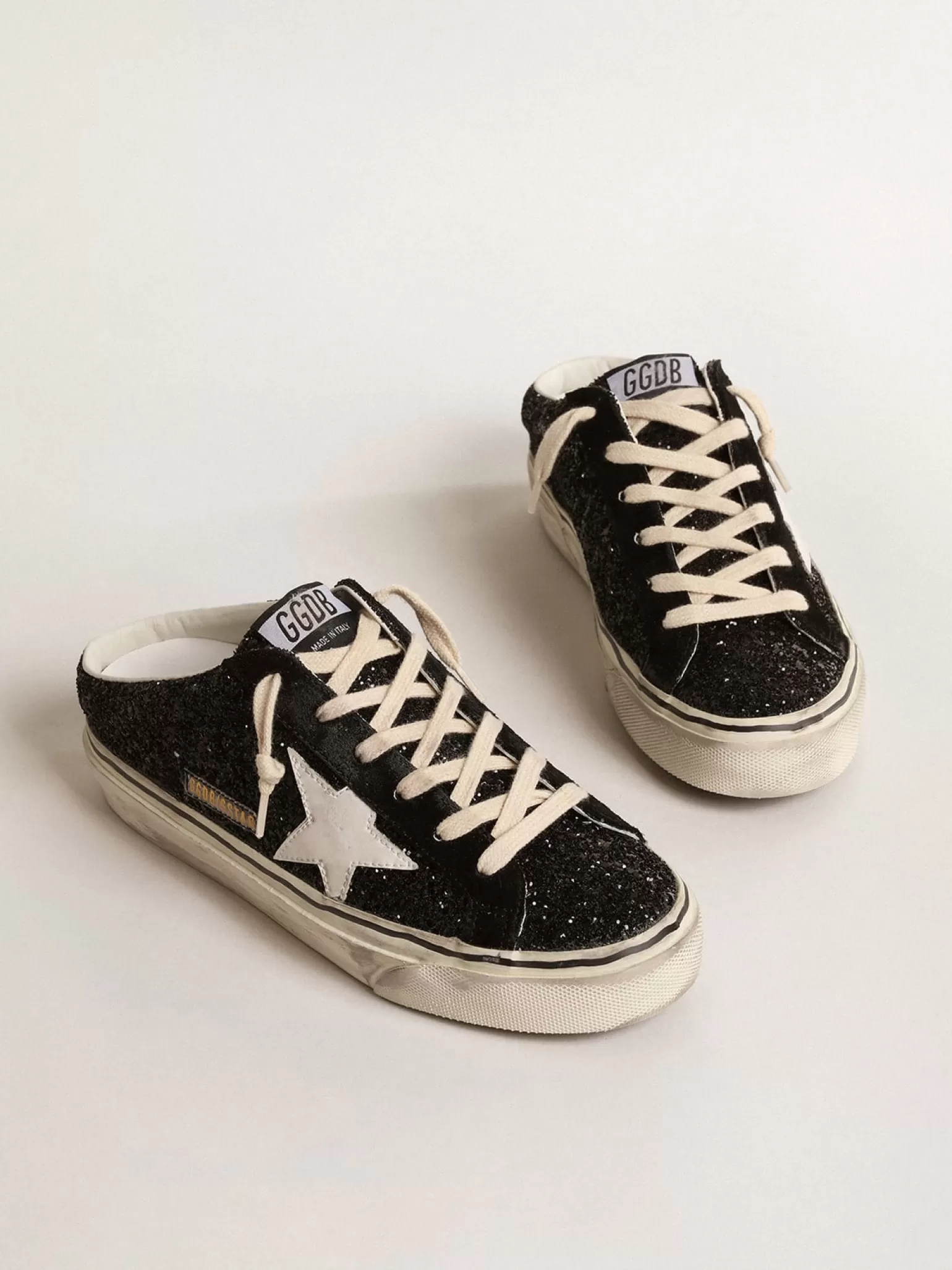 Best Sale Mule Super-Star de glitter preto com estrela de base vegetal branca MULHER Super-Star Sabot