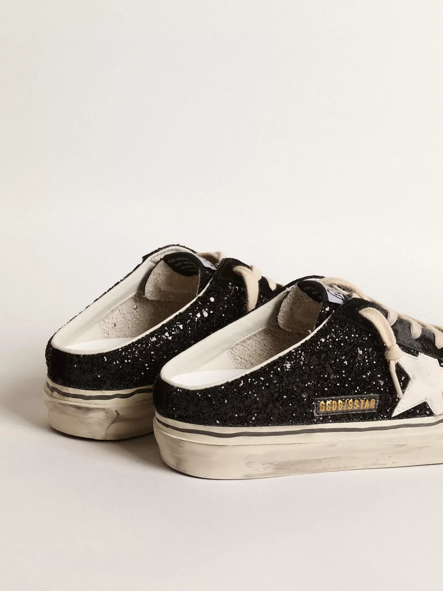 Best Sale Mule Super-Star de glitter preto com estrela de base vegetal branca MULHER Super-Star Sabot