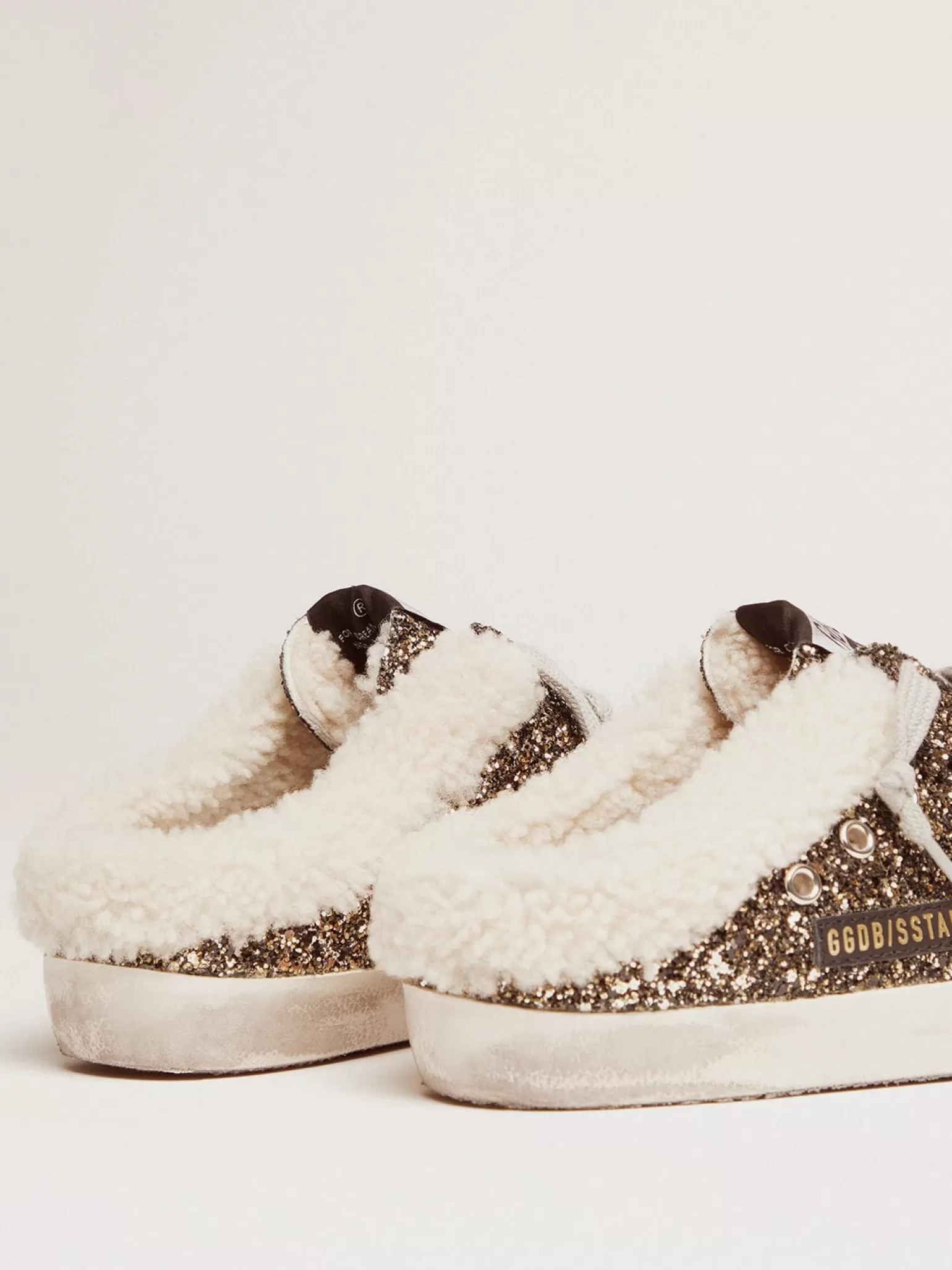 Fashion Mule Super-Star feminino com glitter e interior de shearling MULHER Super-Star Sabot