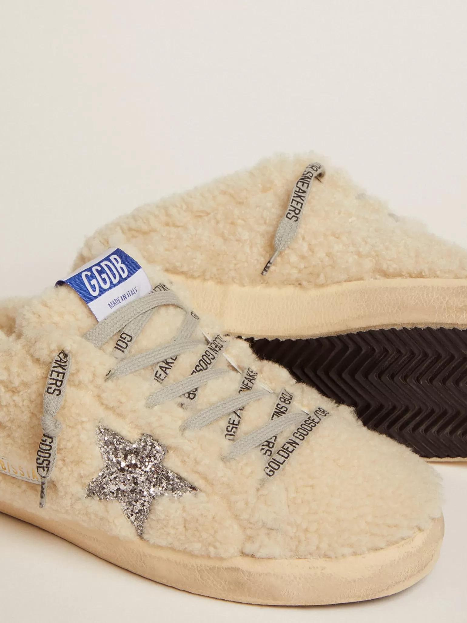 Flash Sale Mule Super-Star feminino de shearling branco e estrela de glitter MULHER Super-Star Sabot