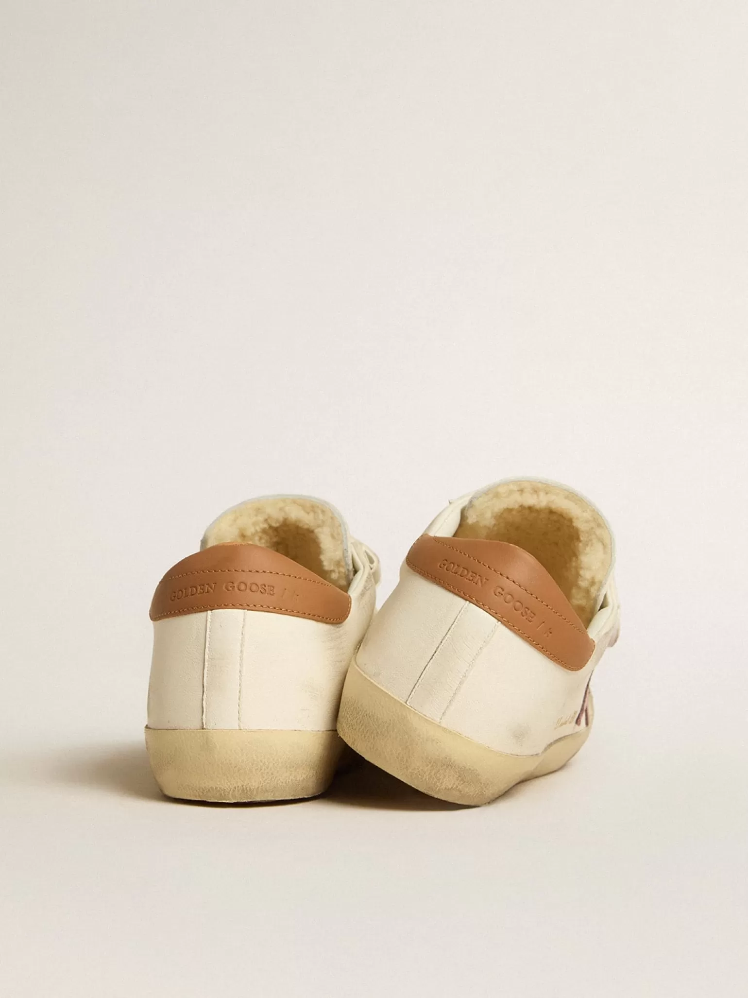 Cheap Old School de napa com estrela de couro rosa e forro de shearling bege MULHER Super-Star