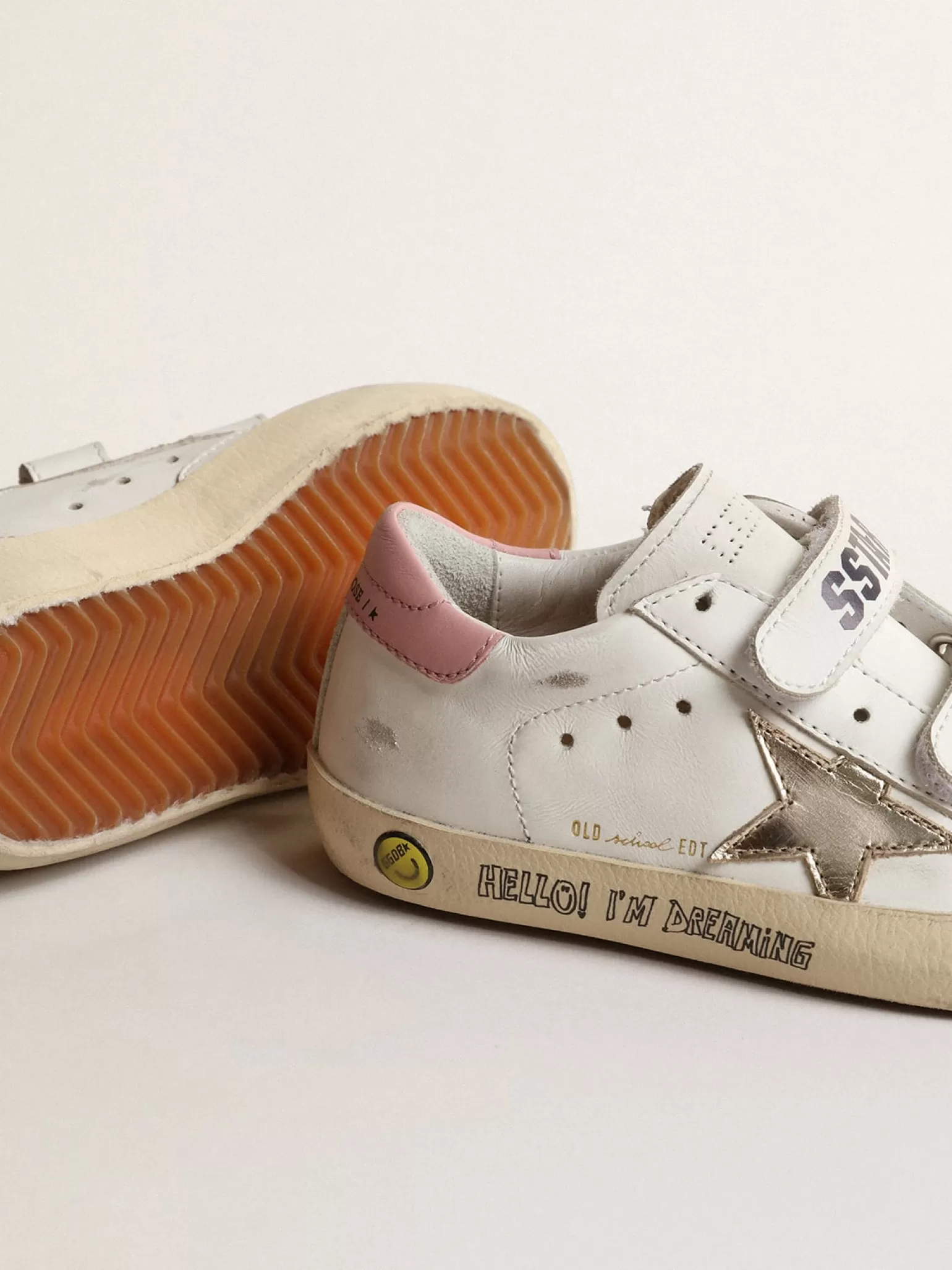 Best Sale Old School Junior com estrela de couro metálico e talão rosa Meninas pequenas (1-3 anos)