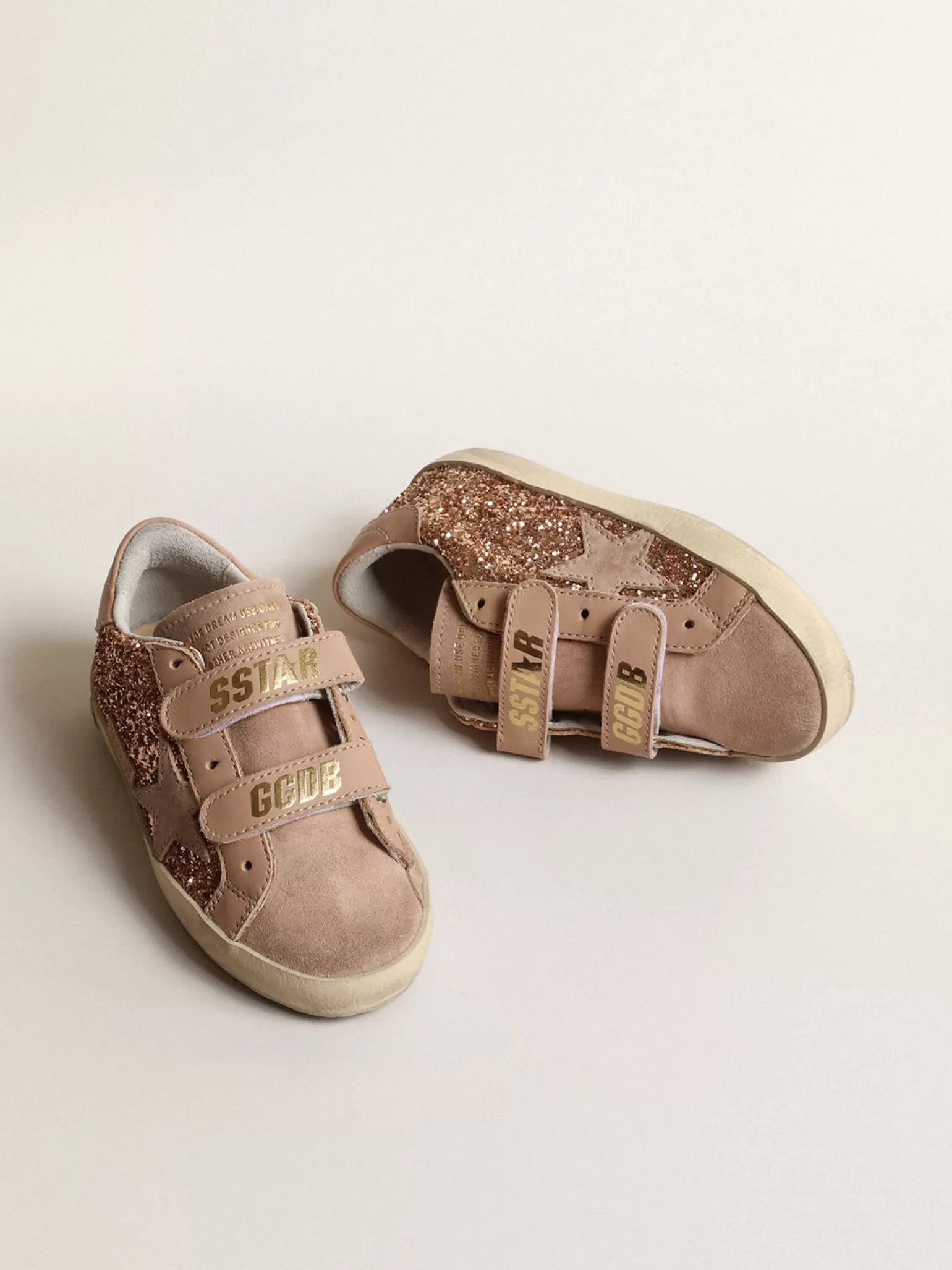 Discount Old School Junior de glitter rosa pêssego, estrela de suede rosa Meninas pequenas (1-3 anos)