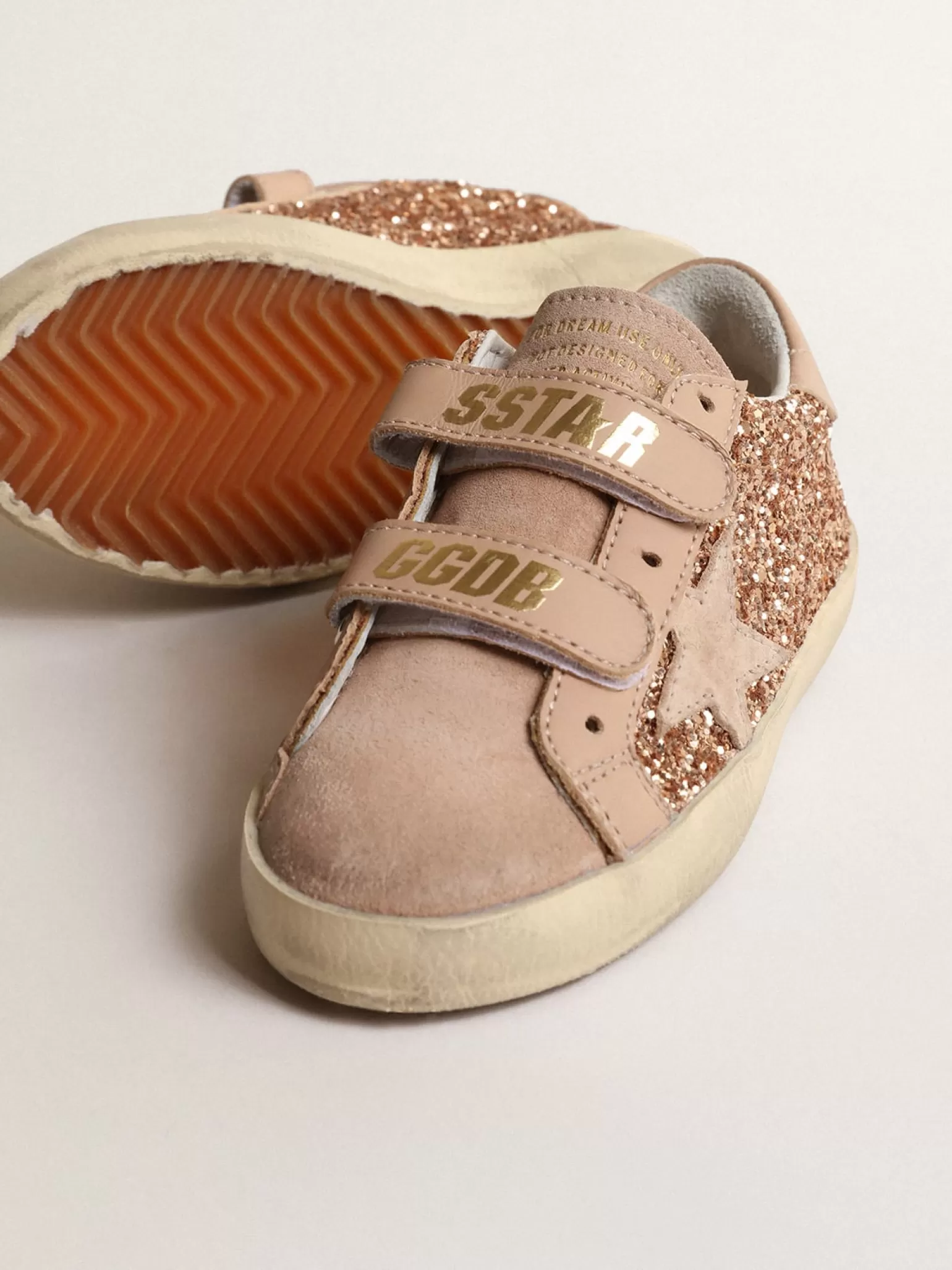 Discount Old School Junior de glitter rosa pêssego, estrela de suede rosa Meninas pequenas (1-3 anos)