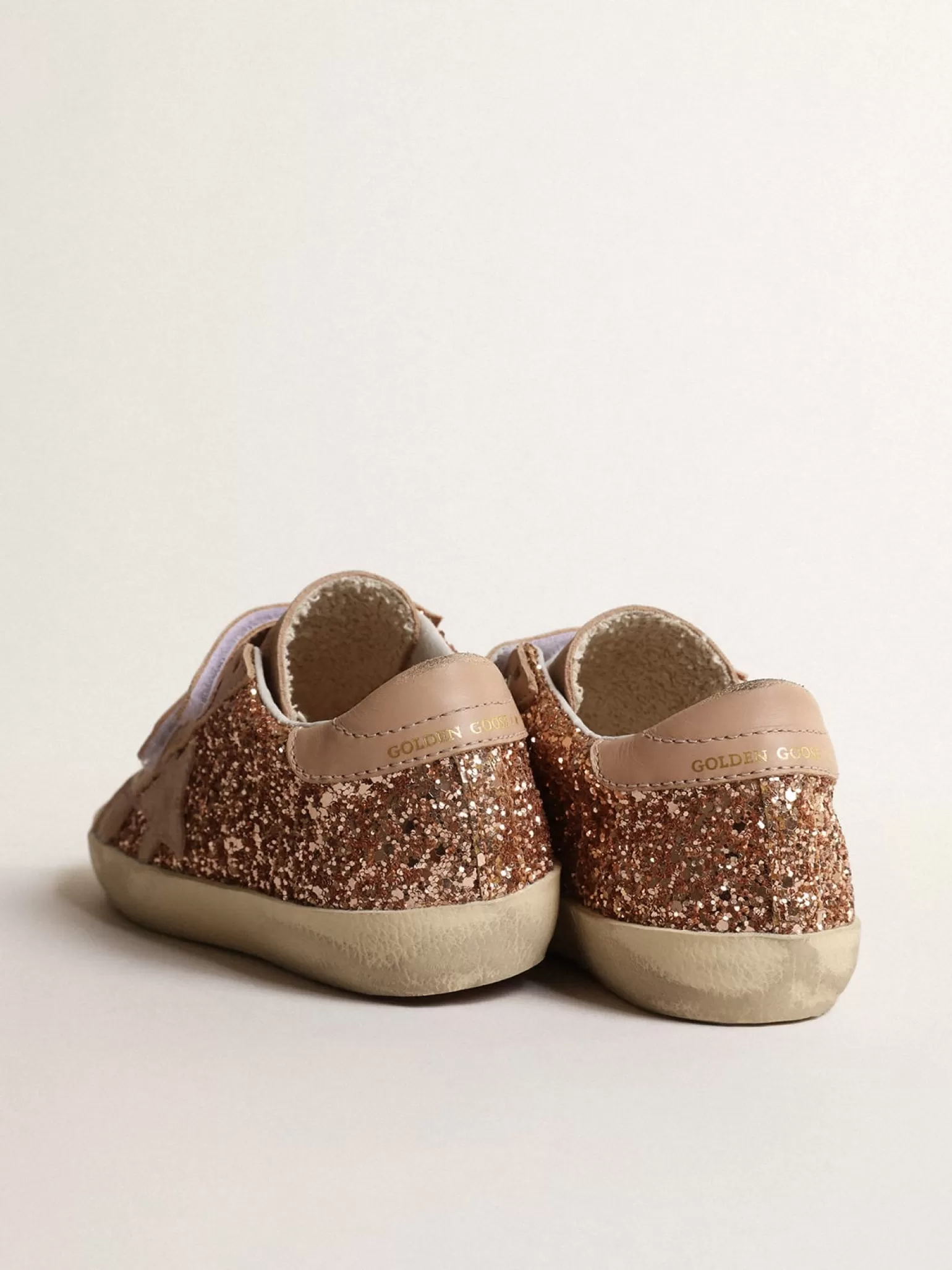 Discount Old School Junior de glitter rosa pêssego, estrela de suede rosa Meninas pequenas (1-3 anos)