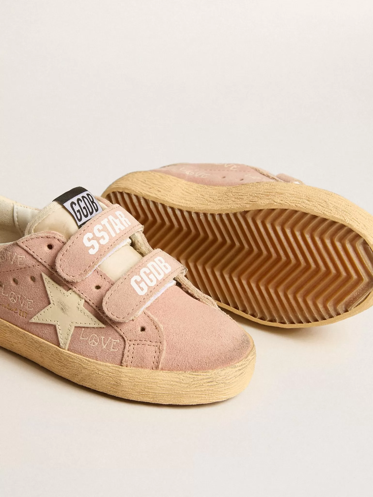Outlet Old School Junior de suede rosa com estrela e talão de couro creme Meninas pequenas (1-3 anos)