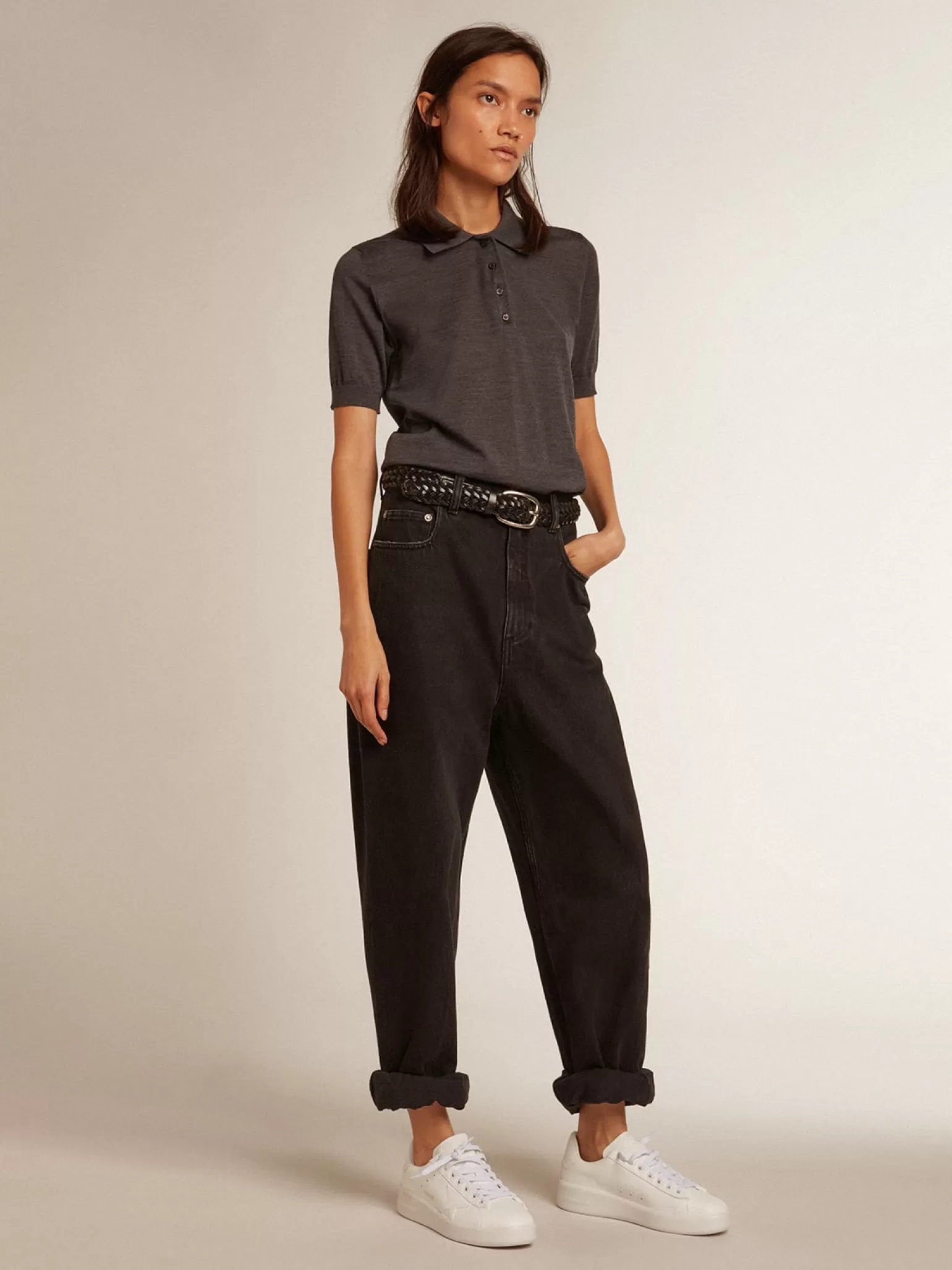 Shop Polo feminina de lã merino na cor antracite MULHER Camisetas
