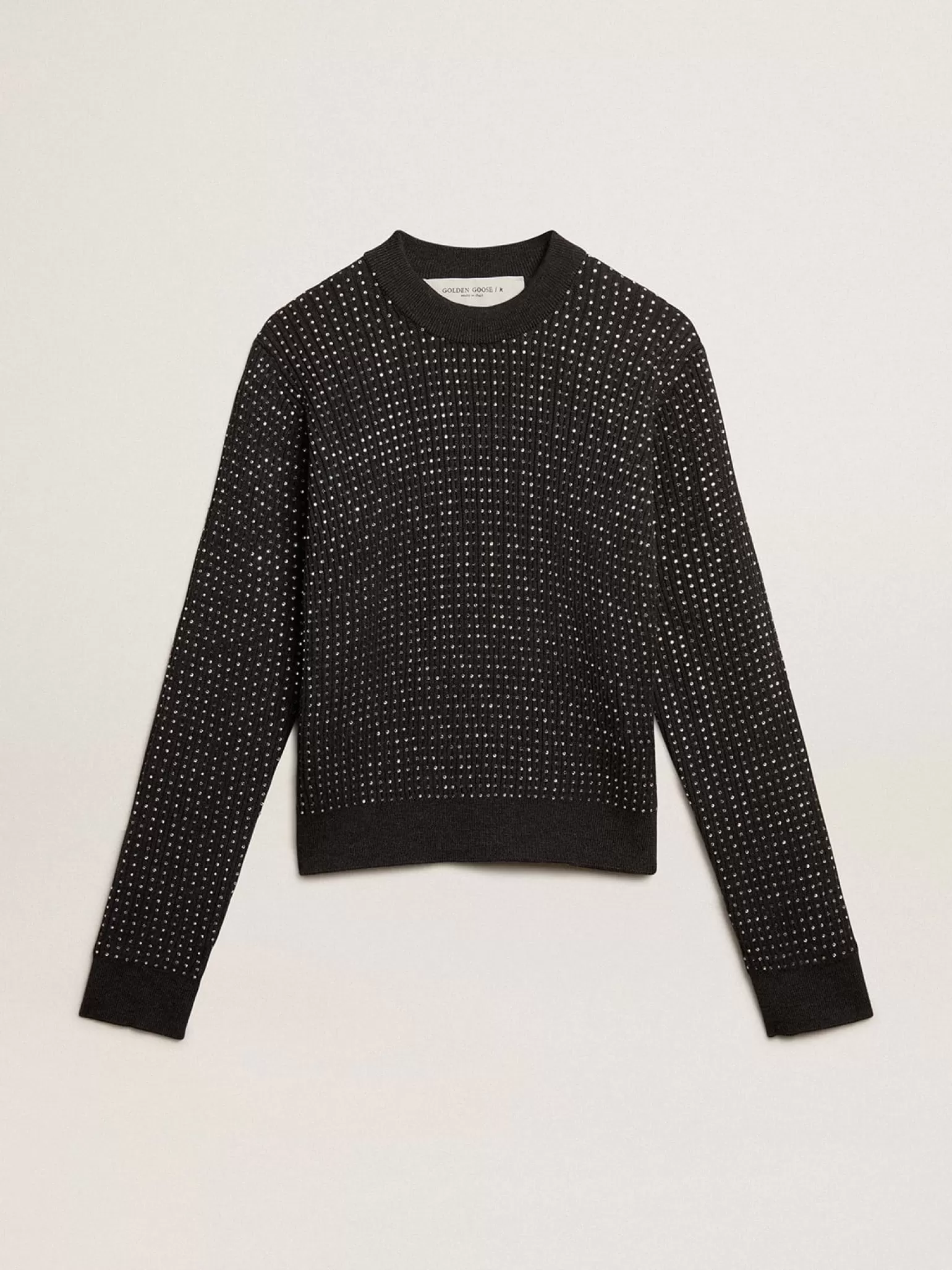 Clearance Pulôver de gola redonda de lã merino com cristais all-over MULHER Malhas
