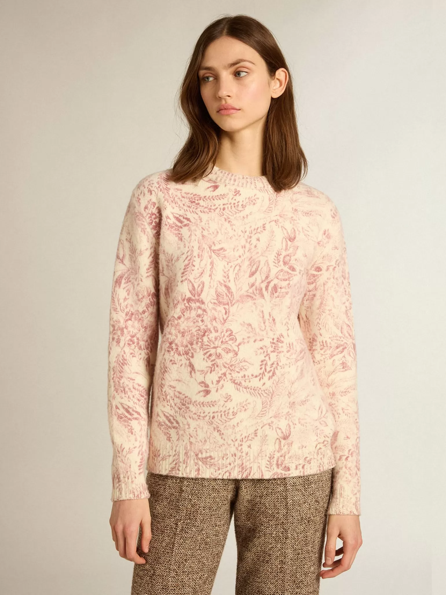 Cheap Pulôver de gola redonda feminino de lã com estampa toile de jouy all over MULHER Malhas