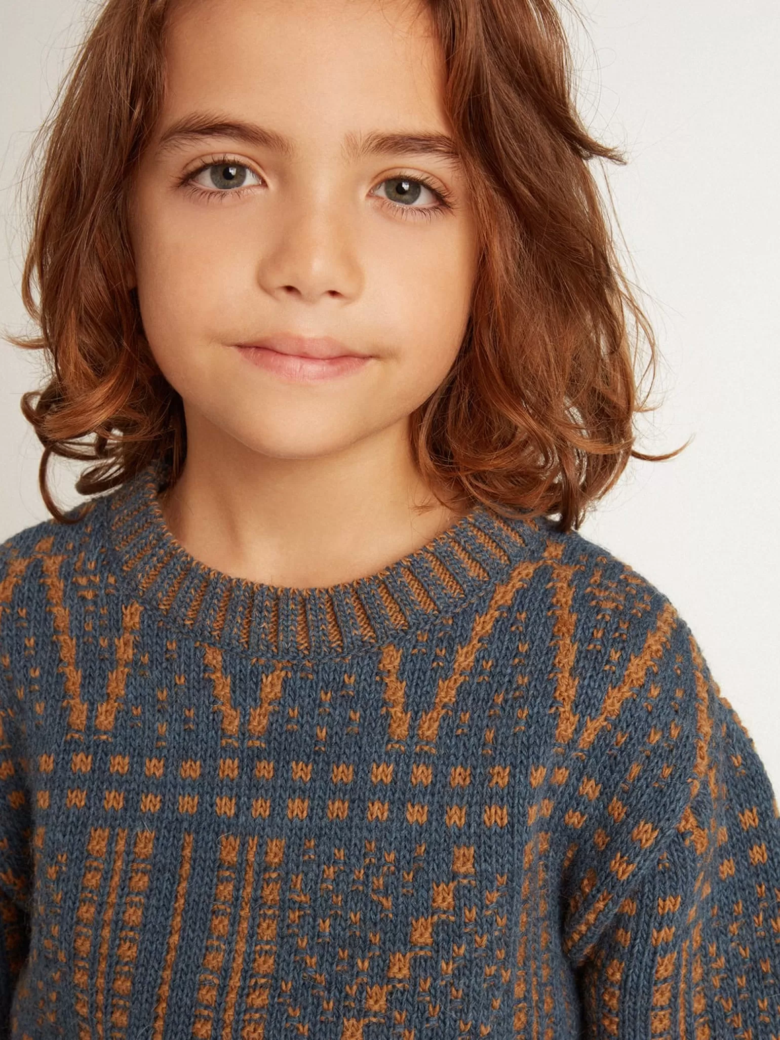 Discount Pulôver infantil masculino de gola redonda com estampa fair isle azul Roupas de cima (4-12 years)