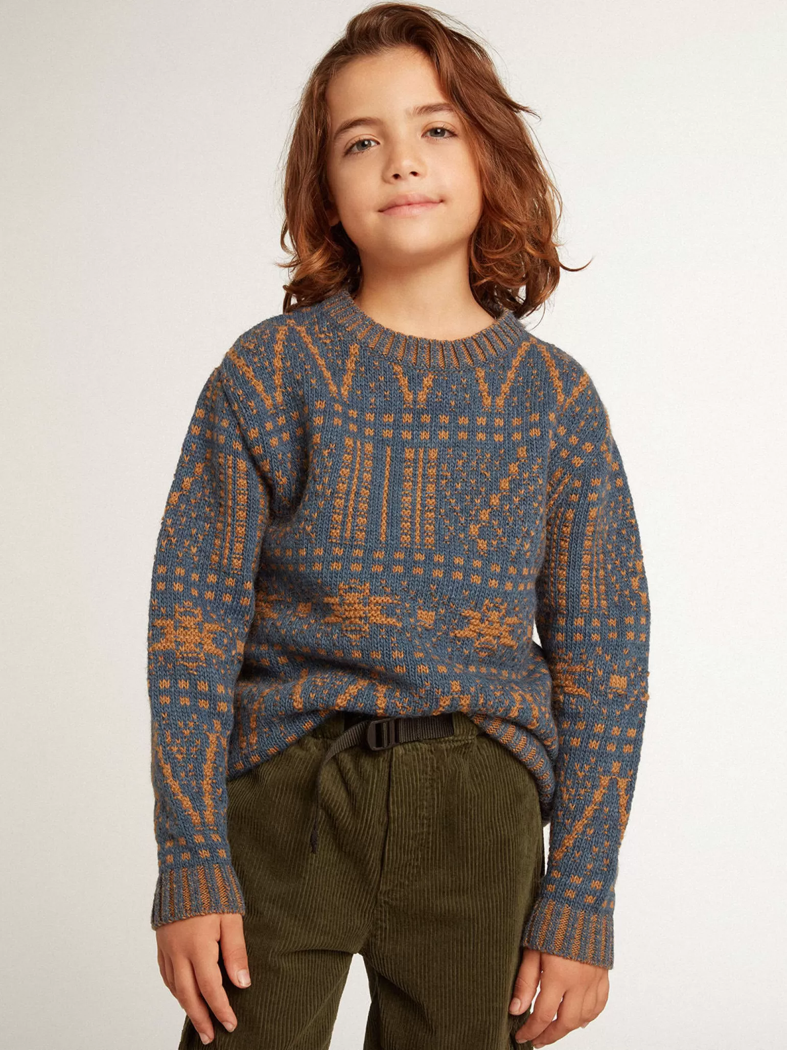 Discount Pulôver infantil masculino de gola redonda com estampa fair isle azul Roupas de cima (4-12 years)
