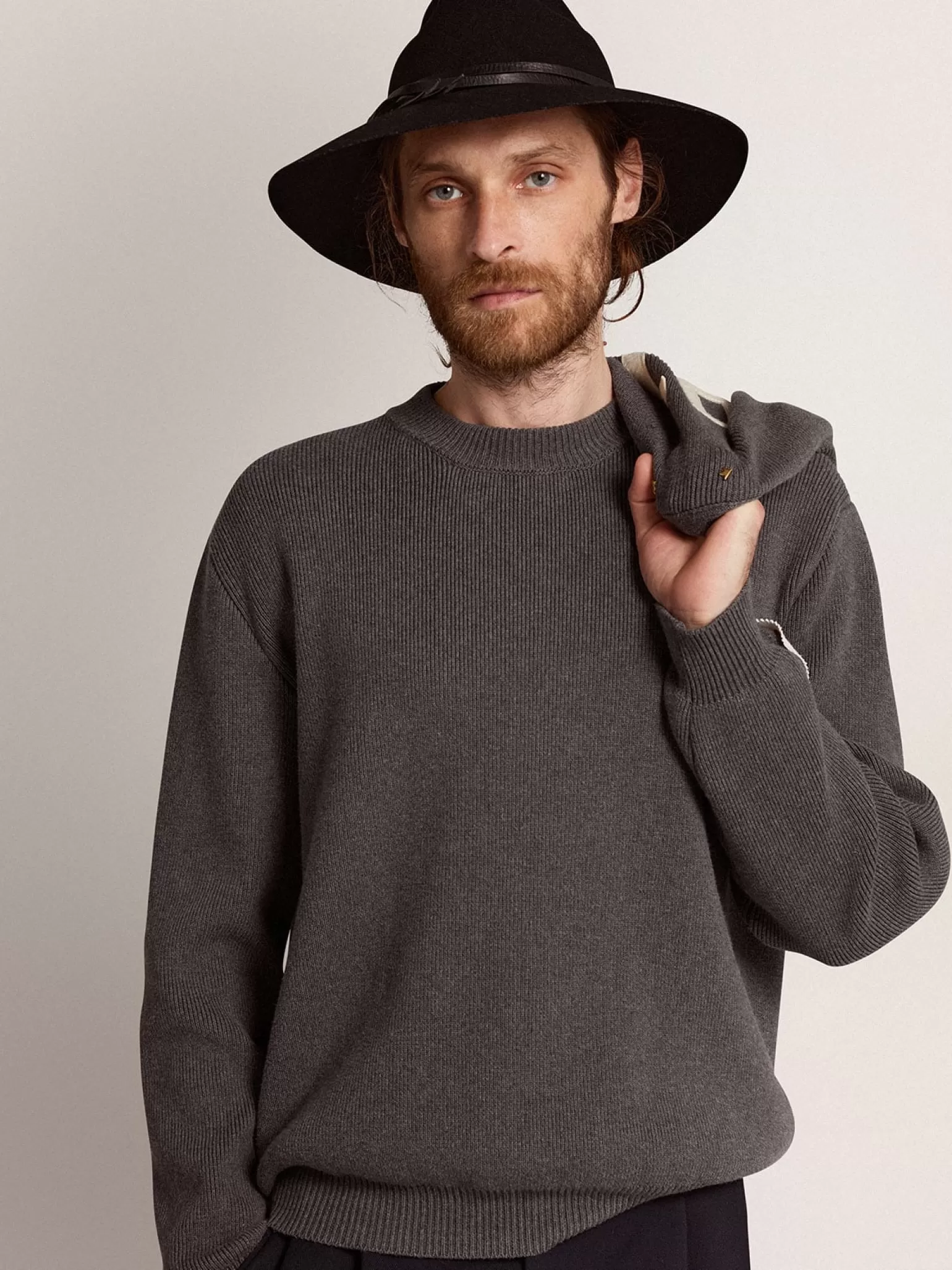 Cheap Pulôver masculino de gola redonda de algodão cinza escuro com logo Malhas
