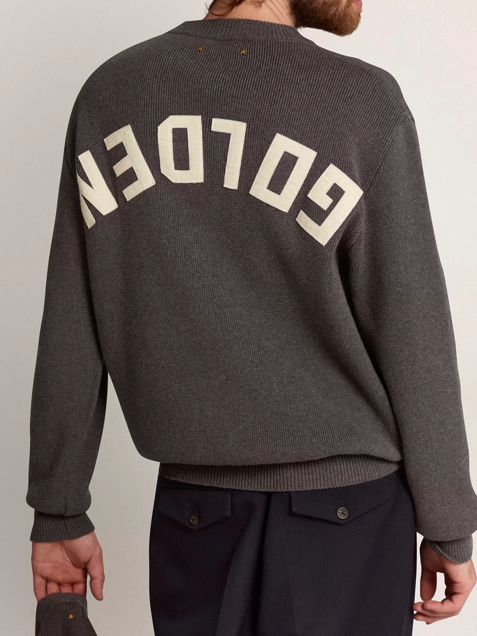 Cheap Pulôver masculino de gola redonda de algodão cinza escuro com logo Malhas