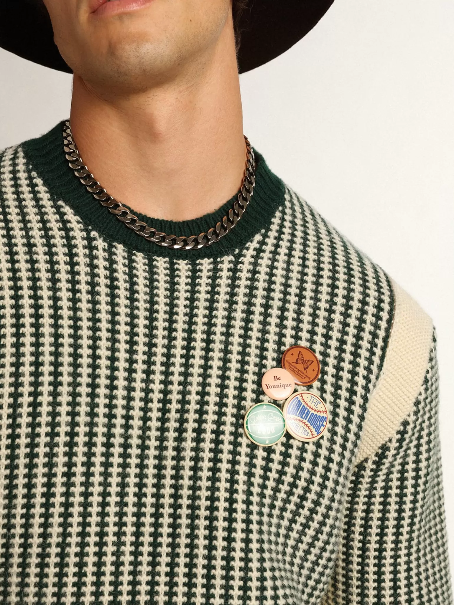 Flash Sale Pulôver masculino de gola redonda de lã bicolor branca e verde Malhas