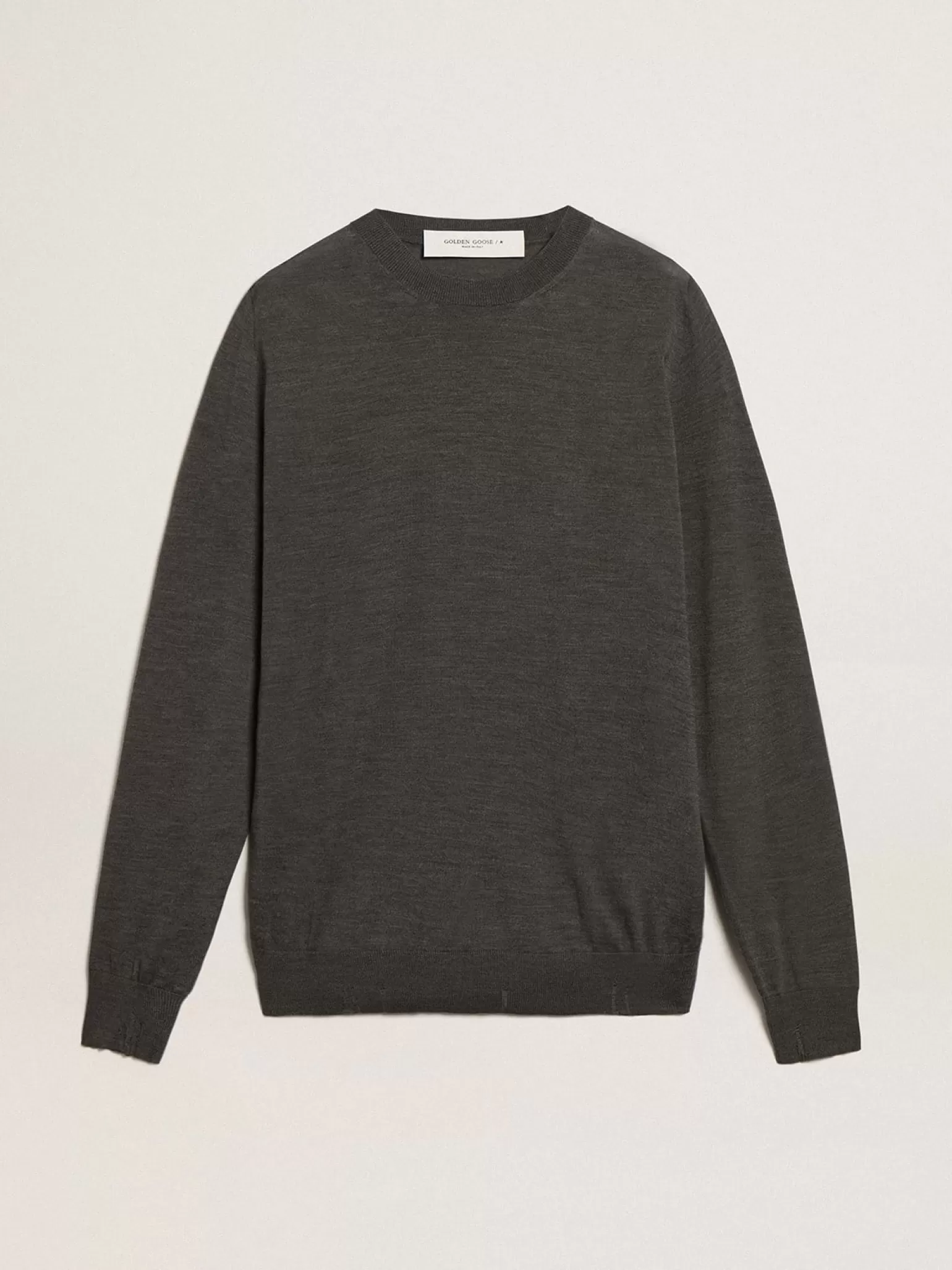 Store Pulôver masculino de gola redonda de lã cinza mescla escura Malhas
