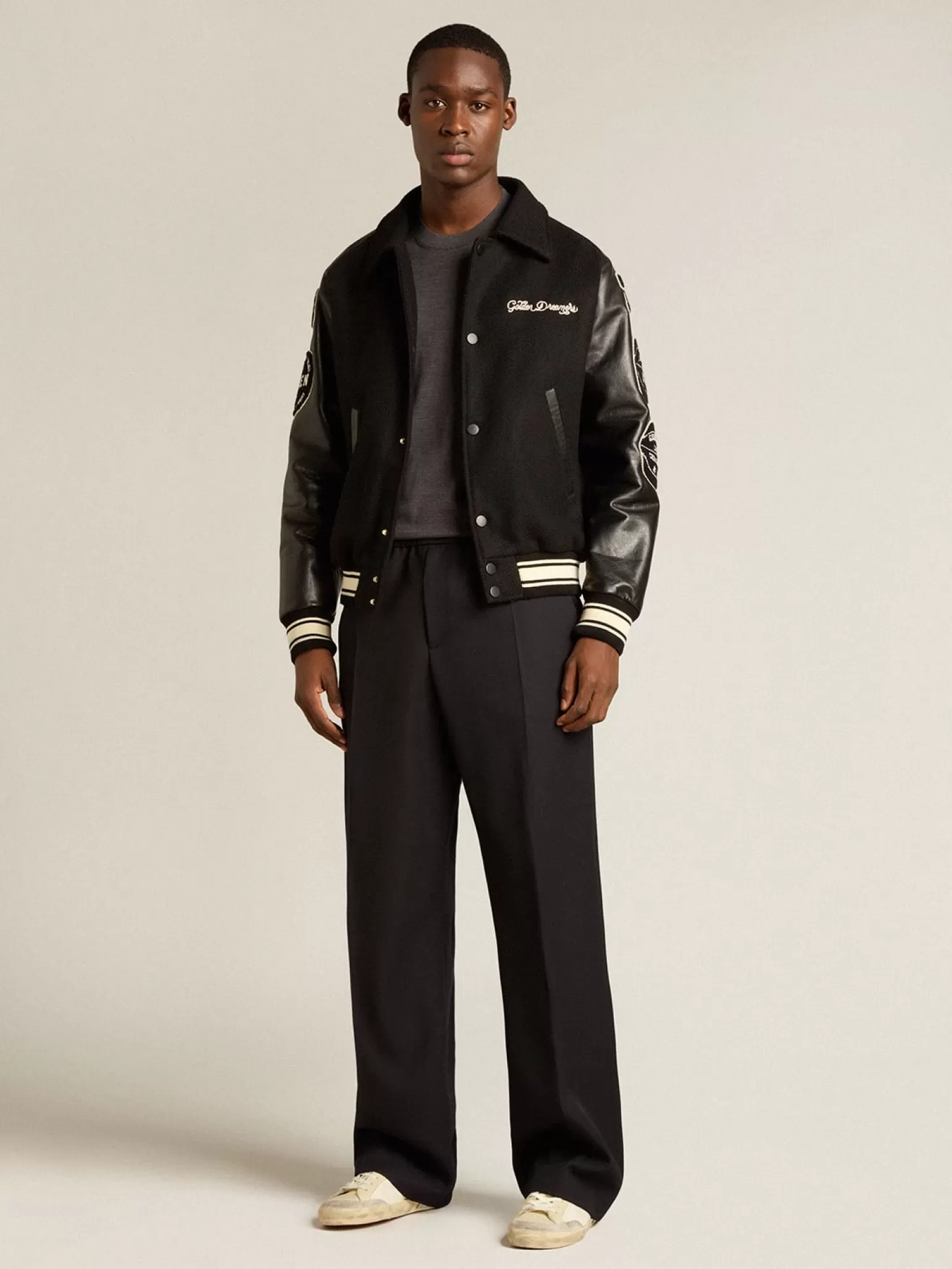 Store Pulôver masculino de gola redonda de lã cinza mescla escura Malhas