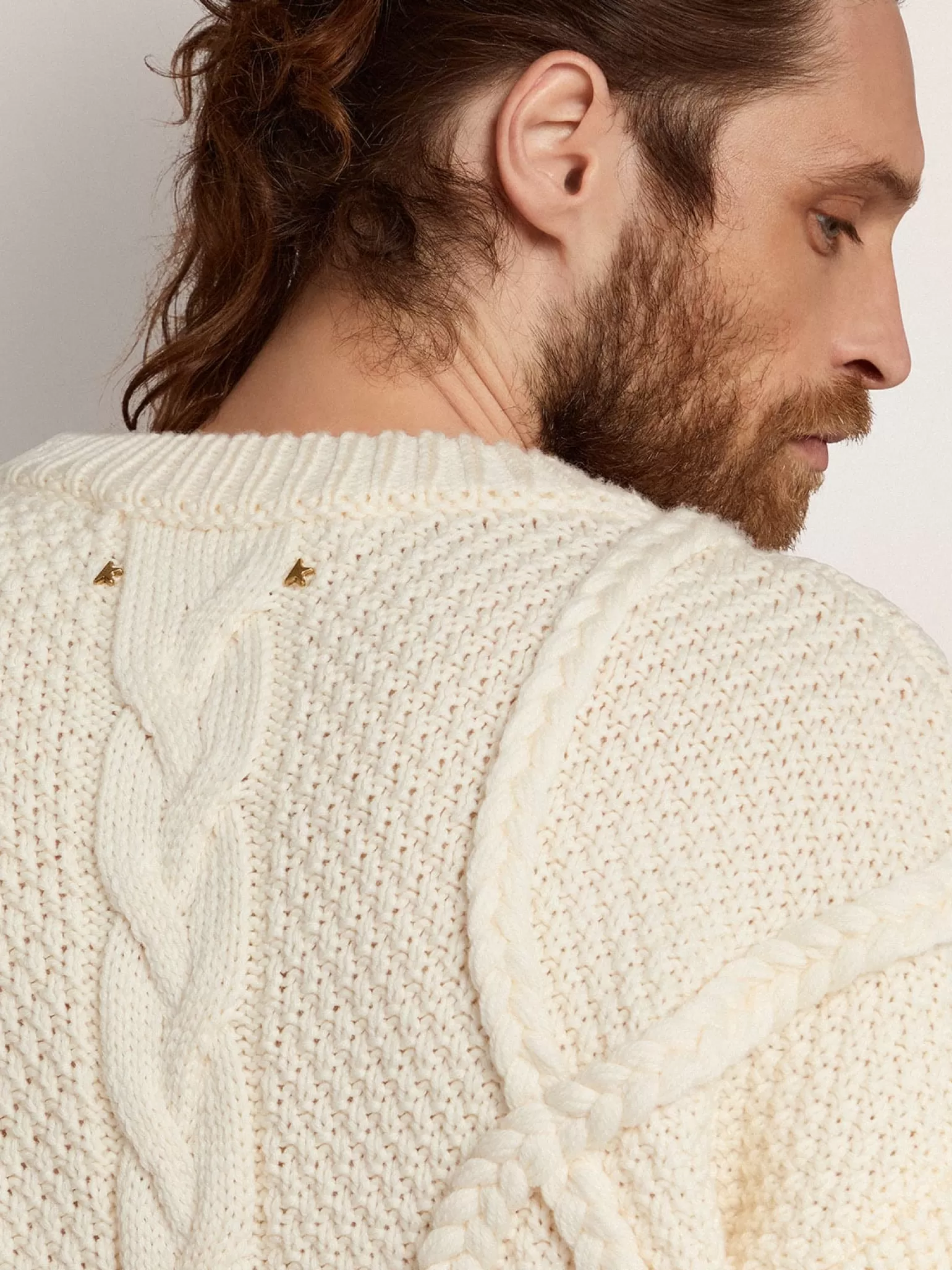 Sale Pulôver masculino de gola redonda de lã com padrão entrelaçado Malhas
